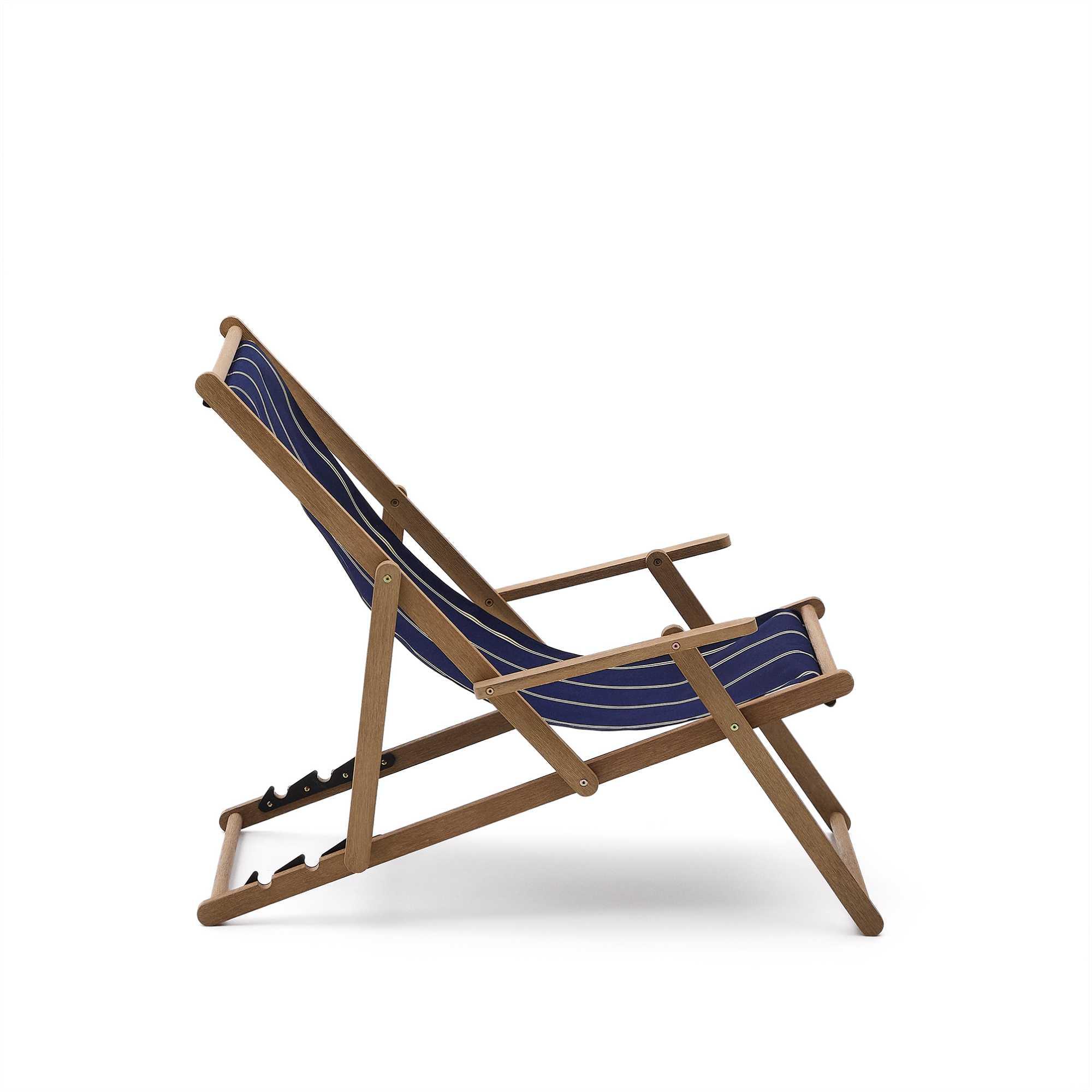 Blau-beige gestreifter klappbarer Outdoor-Liegestuhl Vilara aus massivem Akazienholz, FSC 100%