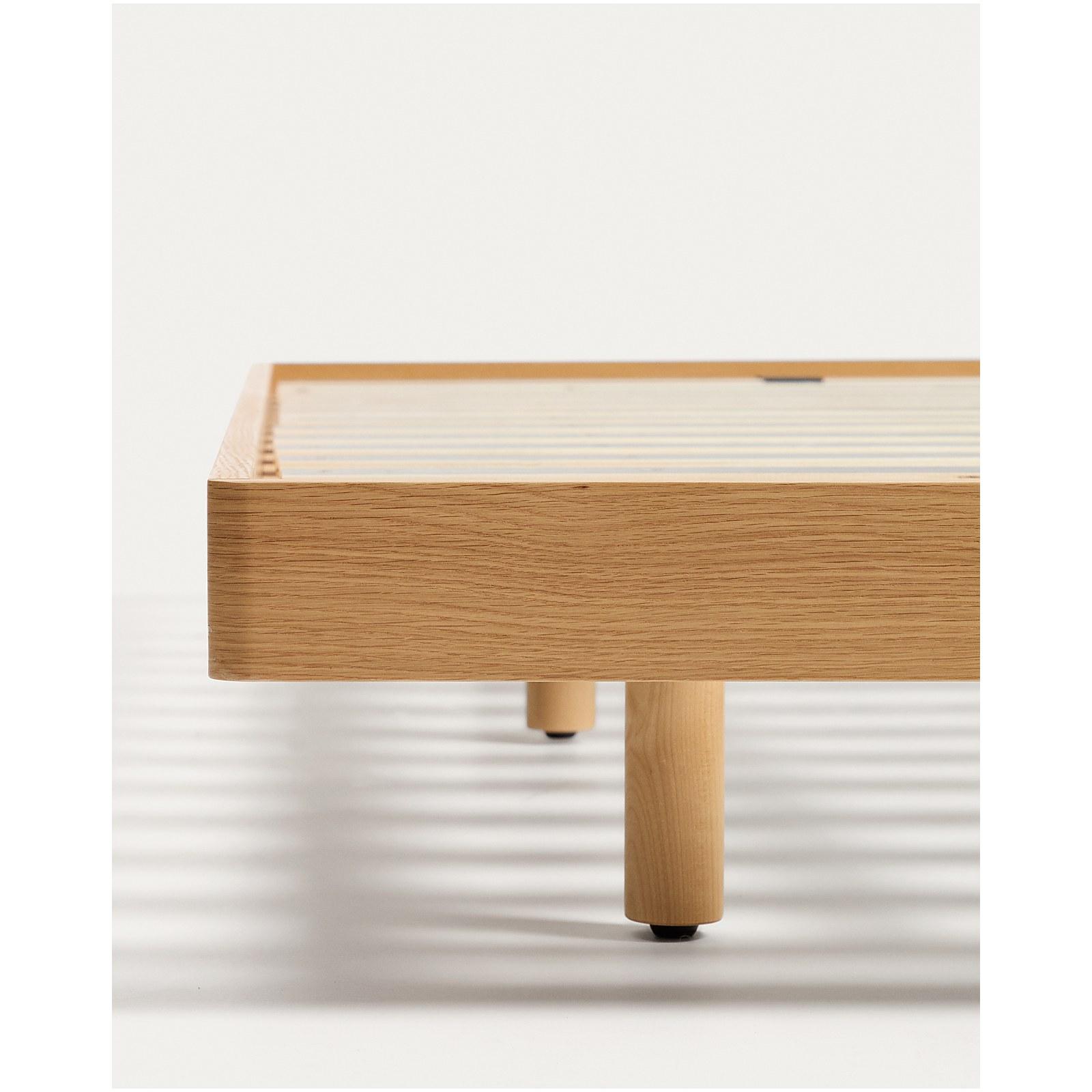 Bett Norlen aus Eichenfurnier mit naturfarbenem Finish und LED-Licht für Matratzen 160x200 FSC Mix Credit