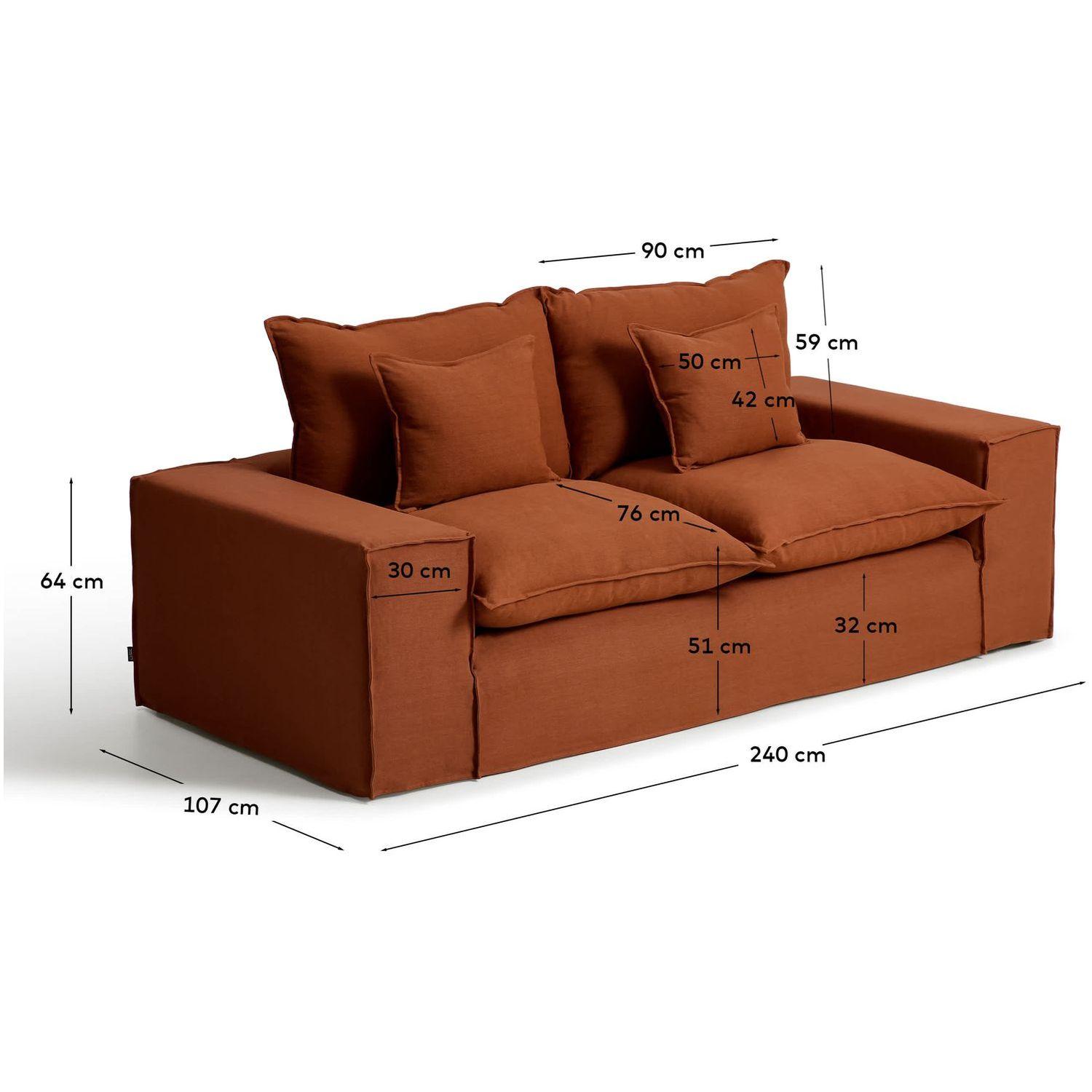 2-Sitzer-Sofa Anarela mit abnehmbarem Bezug aus Leinen in Terrakotta 240 cm FSC Mix Cred