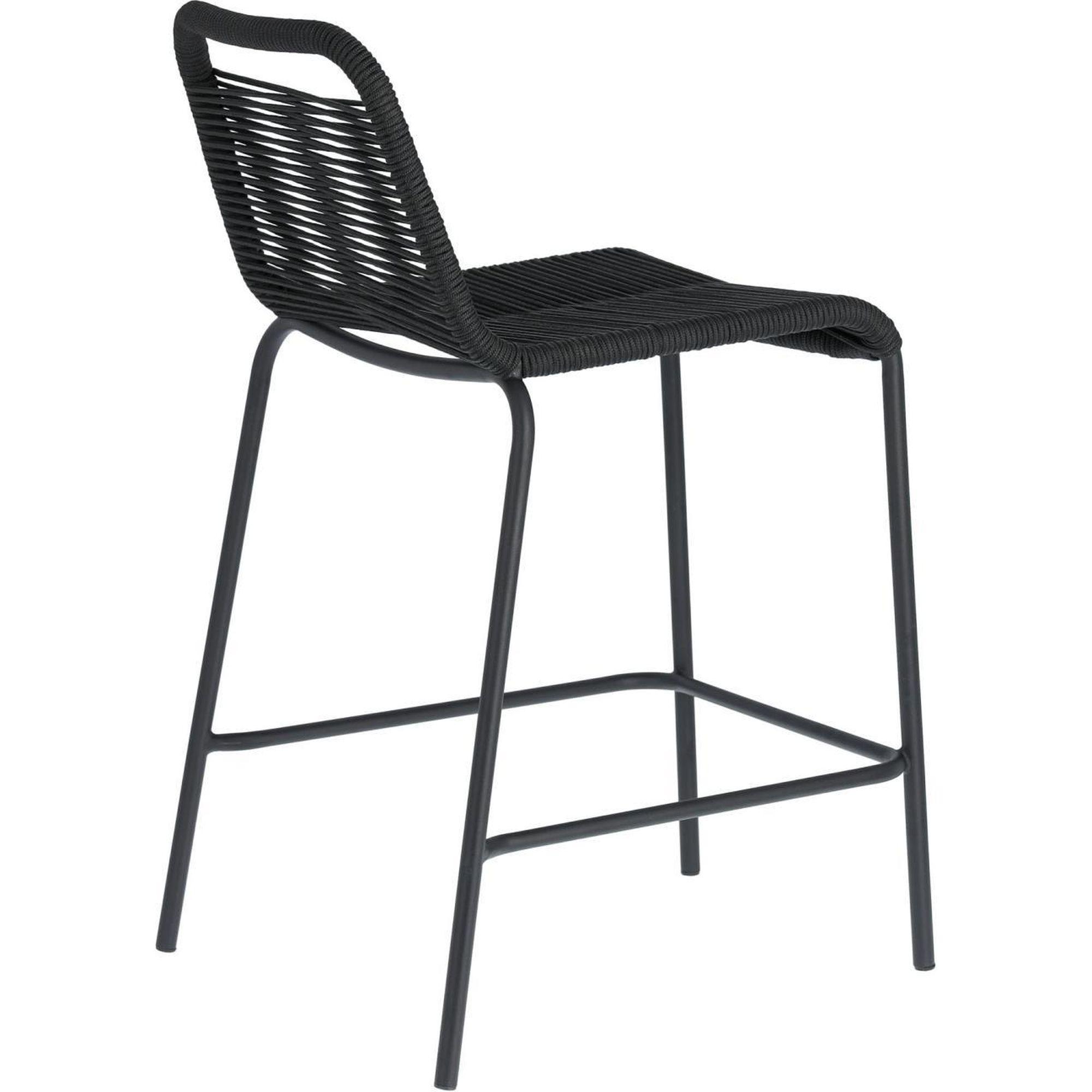 Barhocker Outdoor Garten Lambton aus schwarzem Seil und Stahl mit schwarzem Finish Höhe 62 cm