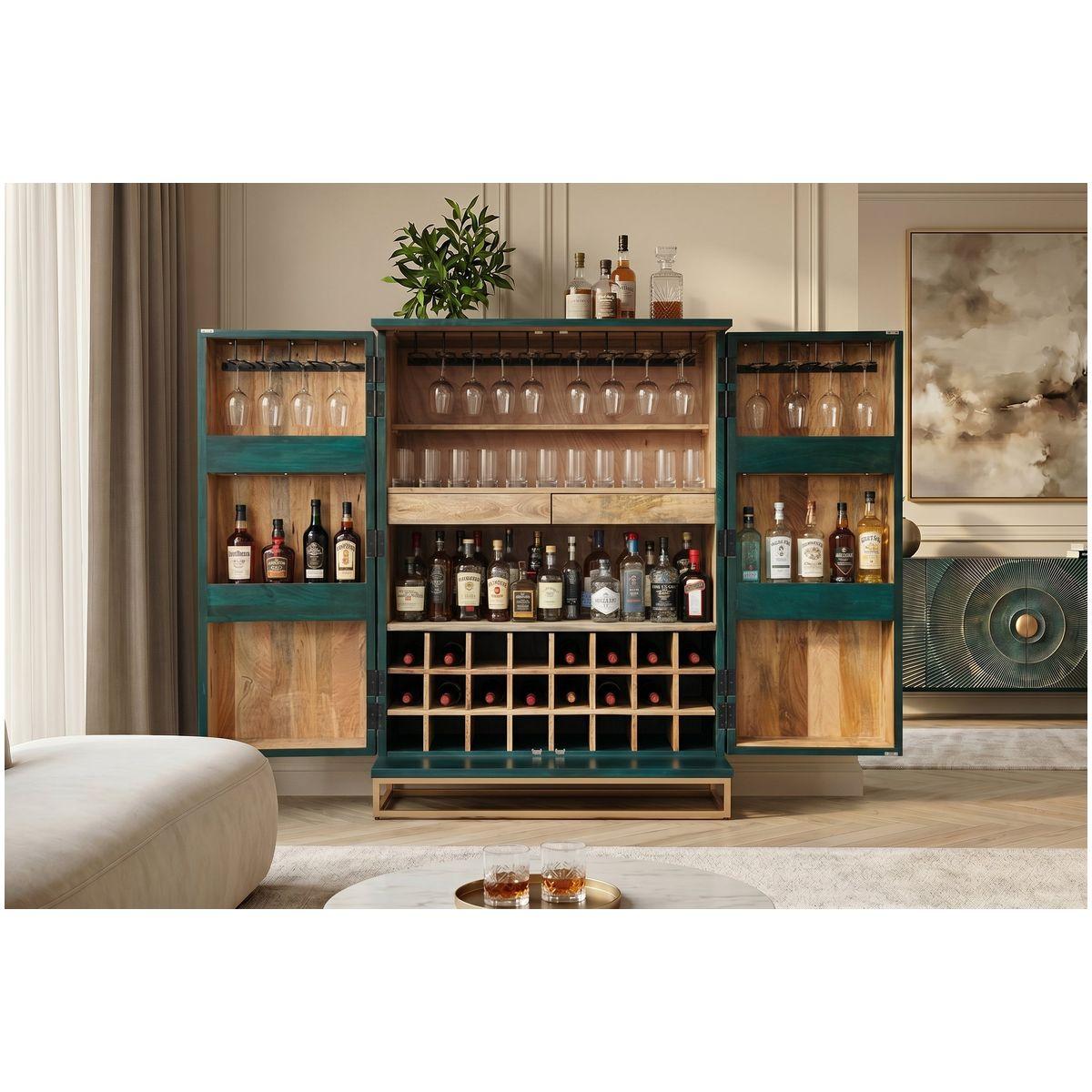 Barschrank Himalaya Mangoholz türkis 95x141