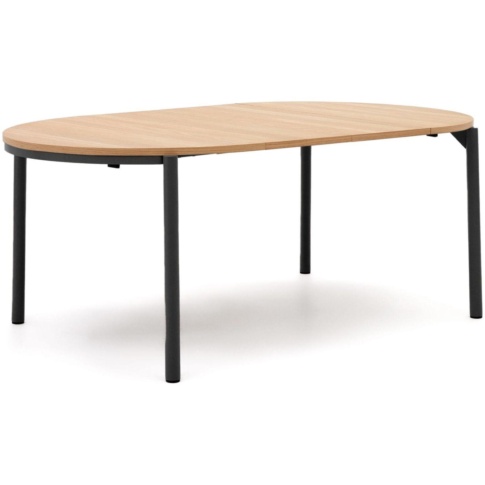 Ausziehtisch rund Montuiri Eichenfurnier natur Stahlbeine schwarz 120-200x120
