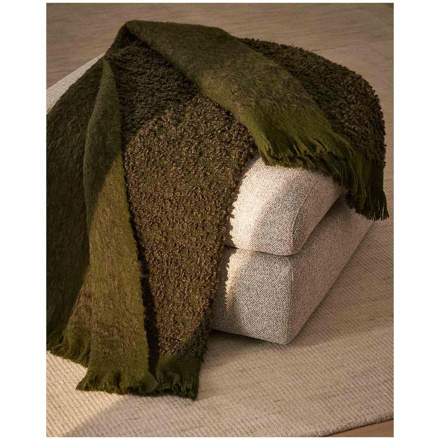 Decke Nemora aus Wollmischgewebe grün 130x170