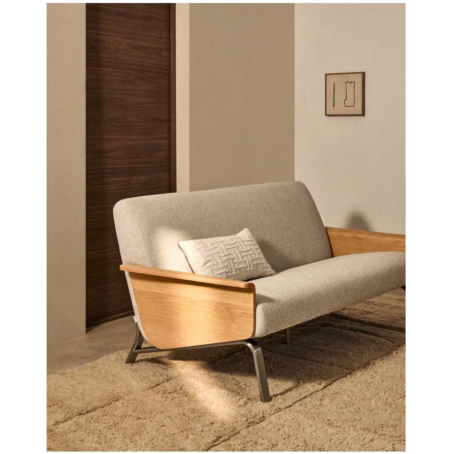 2-Sitzer-Sofa Amsen Eichenfurnier Chenille Stoff beige Beine Edelstahl gebürstetet 150 FSC 100%