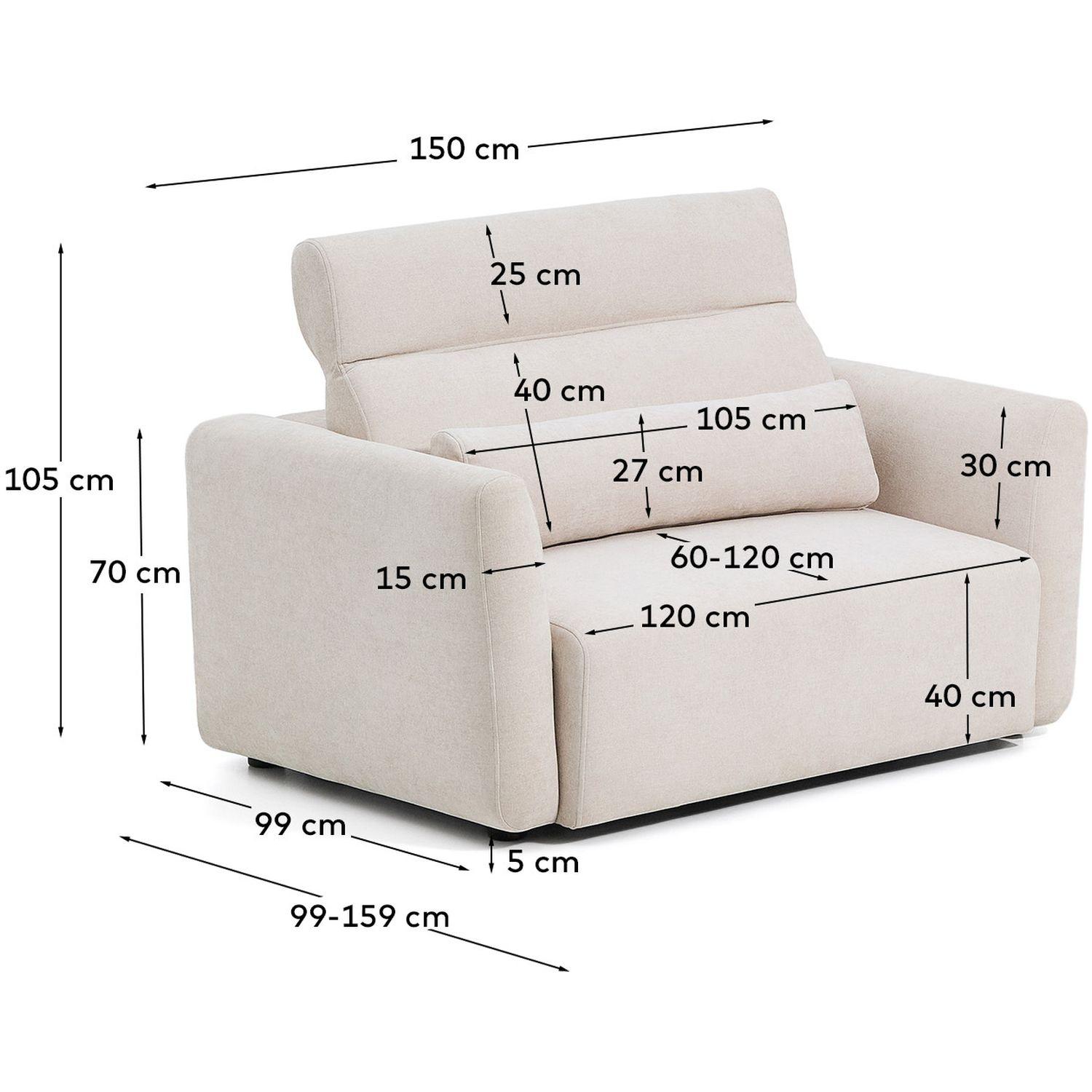 2-Sitzer-Sofa Lares mit elektrisch ausfahrbaren Sitzen und verstellbarer Kopfstütze in beiger Chenille 150 cm