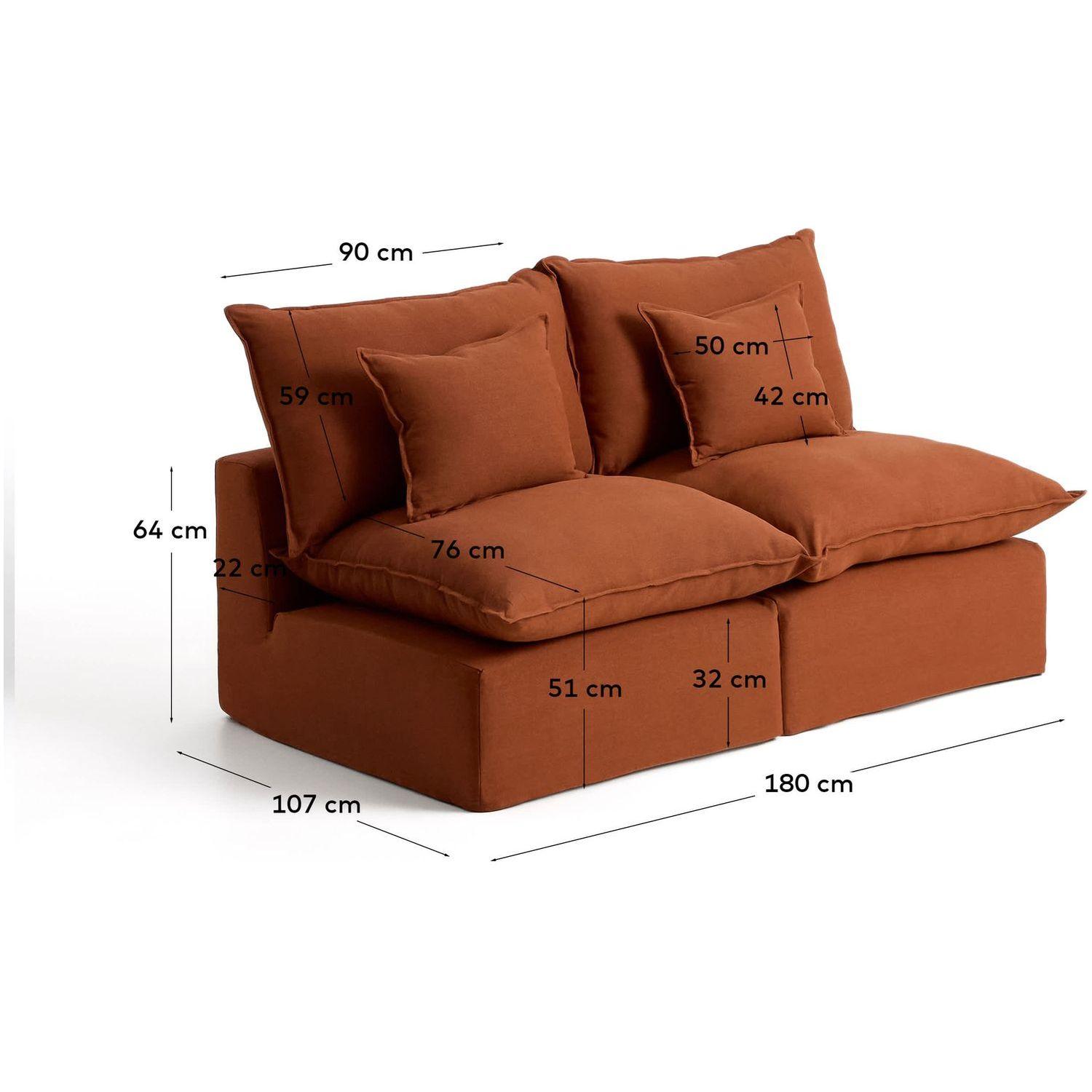 2-Sitzer-Modularsofa Anarela mit abnehmbarem Bezug aus Leinen in Terrakotta 180 cm FSC M