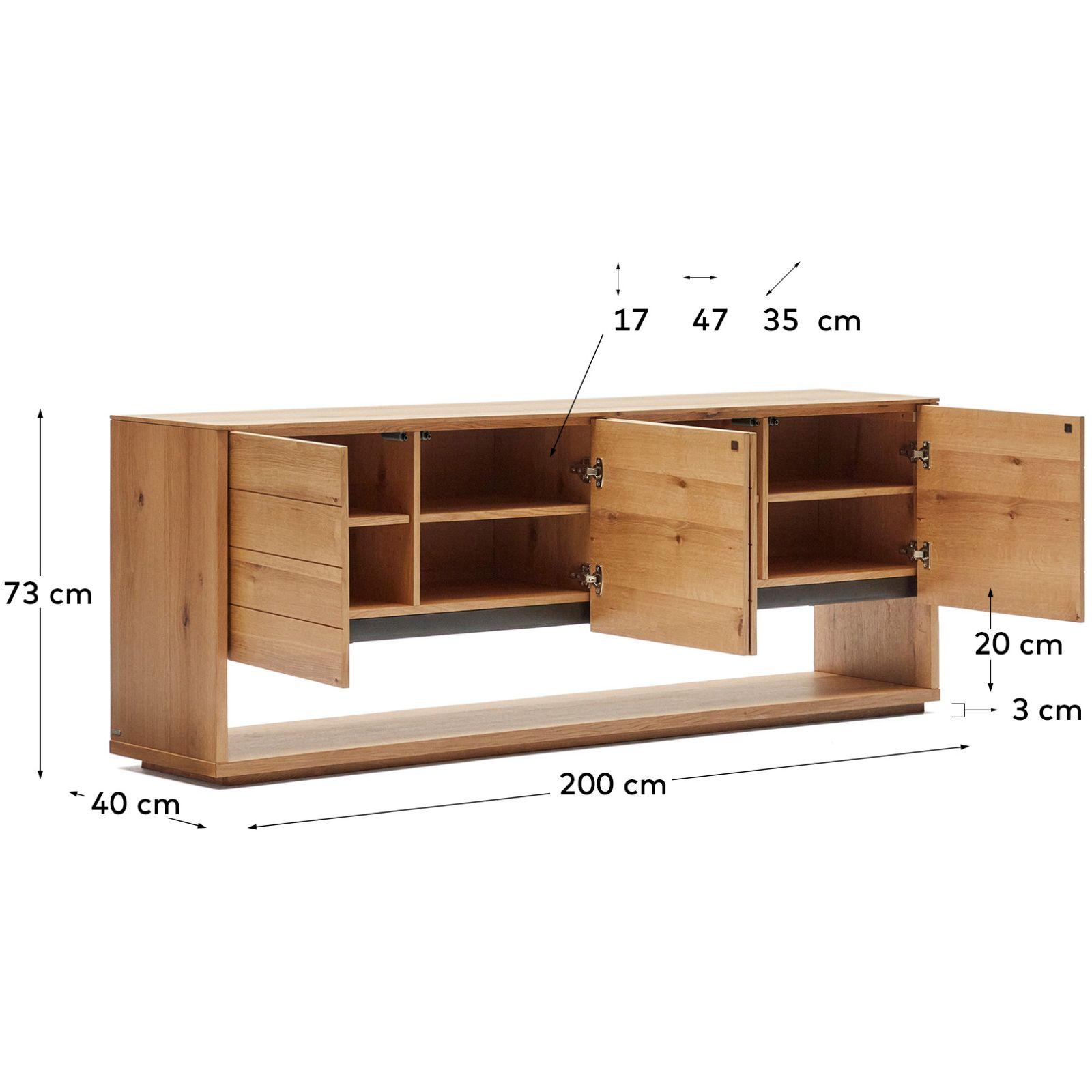 Alguema Sideboard 4 Türen mit Eichenfurnier und natürlichem Finish 200 x 74 cm