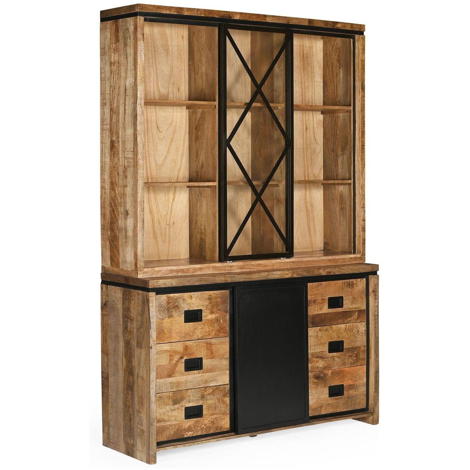 Vitrinenschrank Chalet Vintage Mangoholz Natur 160x220