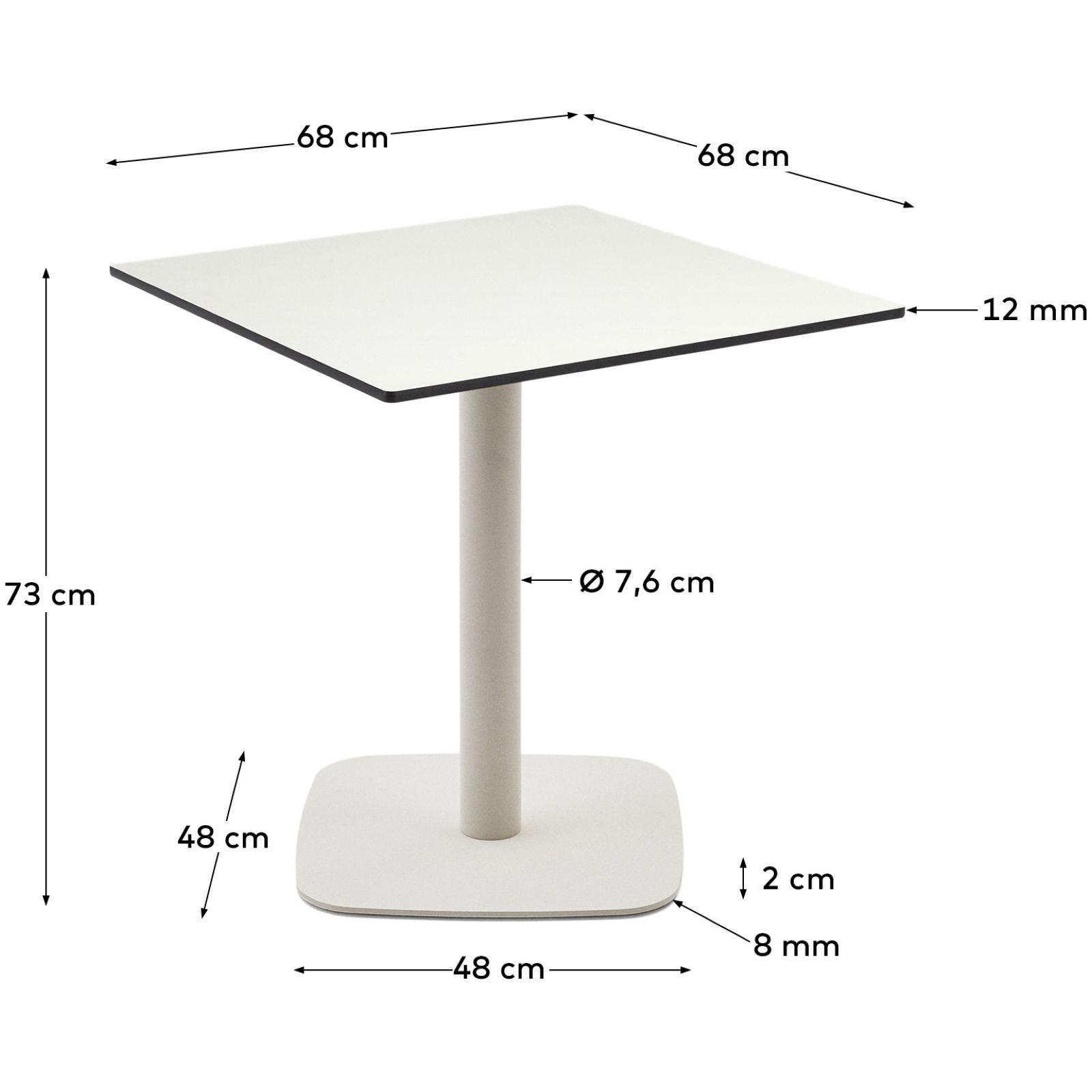 Dina Outdoor-Tisch weiss mit weiss lackiertem Metallbein 68x68 H73