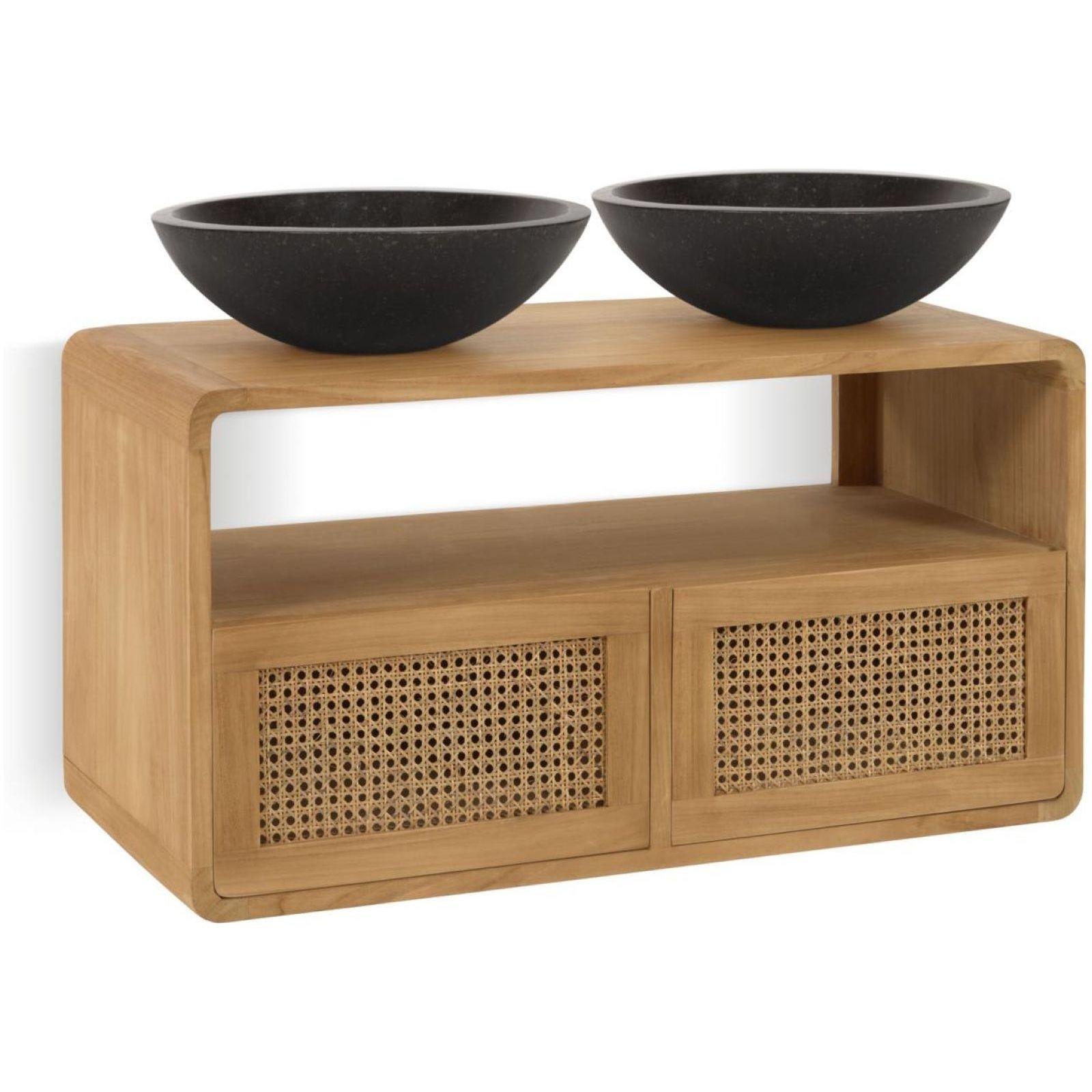 Badezimmermöbel Sabiela Wienergeflecht Teakholz 86x45