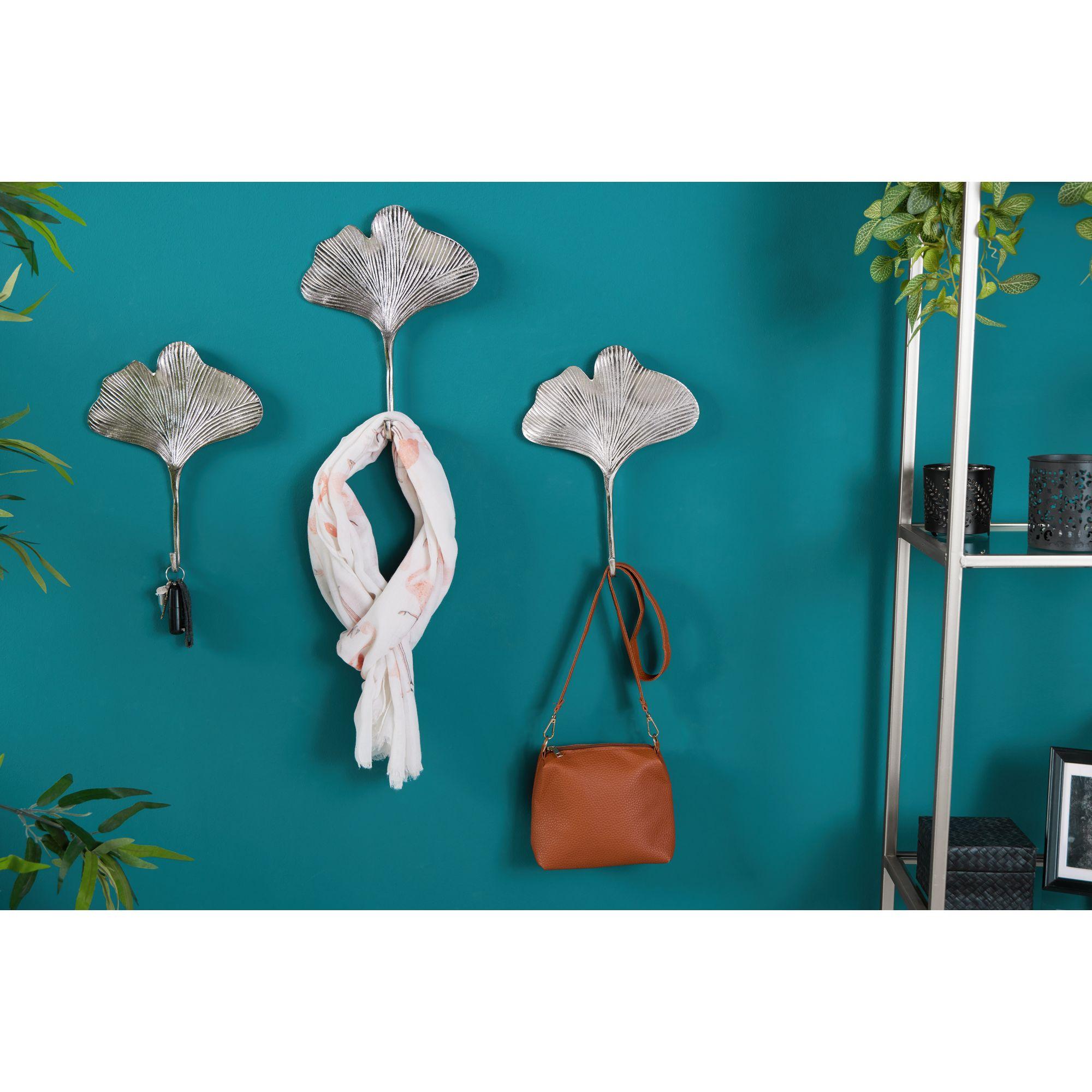 Kleiderhaken Ginkgo Metall silber (3er-Set)