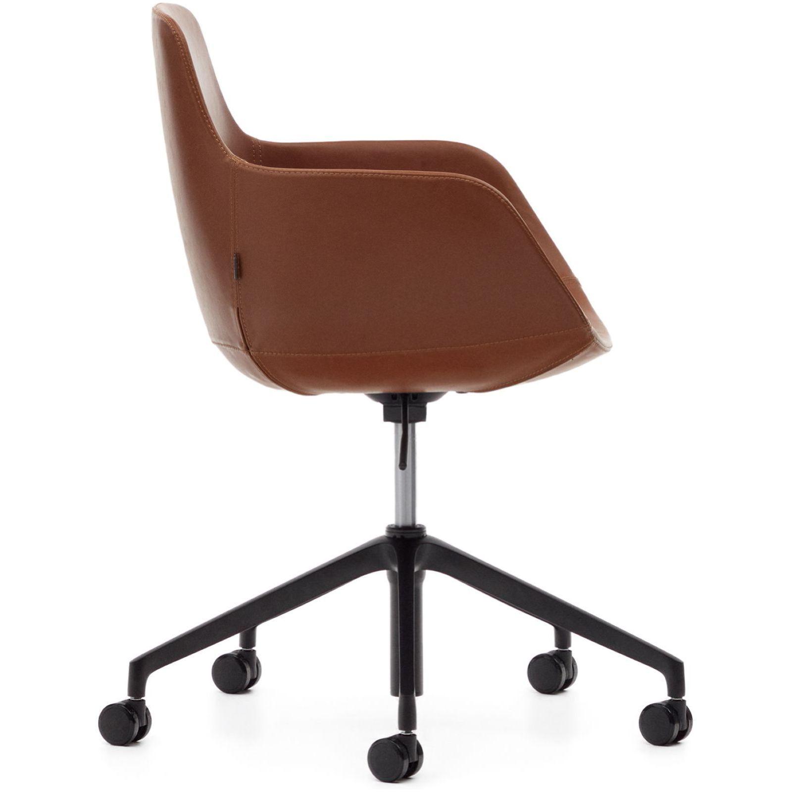 Bürodrehstuhl Tissiana Kunstleder braun Aluminium schwarz matt