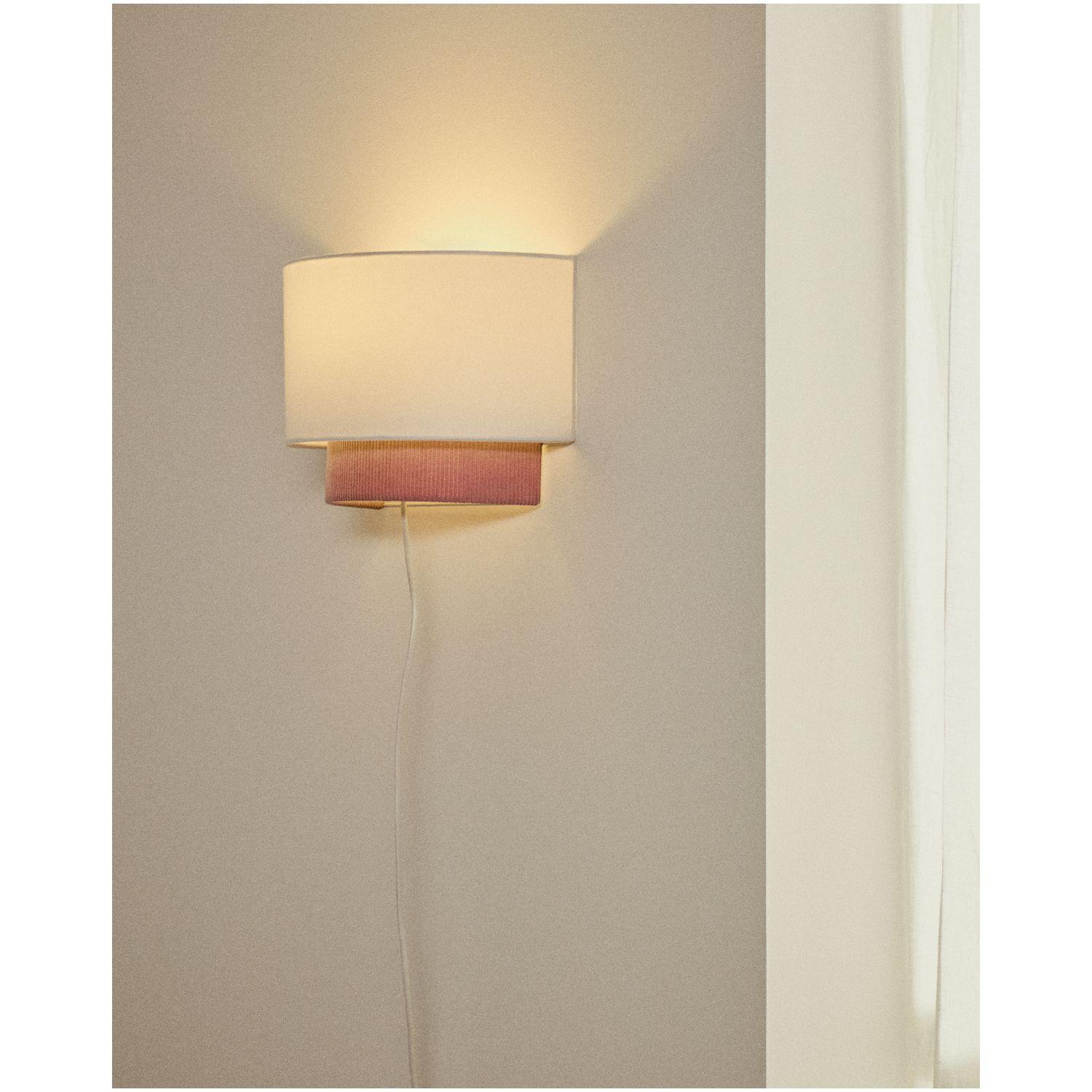 Wandleuchte Bianella aus Baumwolle und rosafarbenem Cord 40x40