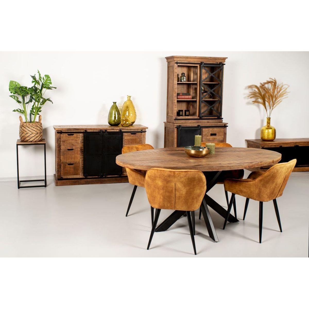 Vitrinenschrank Industry Loft Mangoholz Vintage Metall schwarz 95x195 (mit Schiebetür)