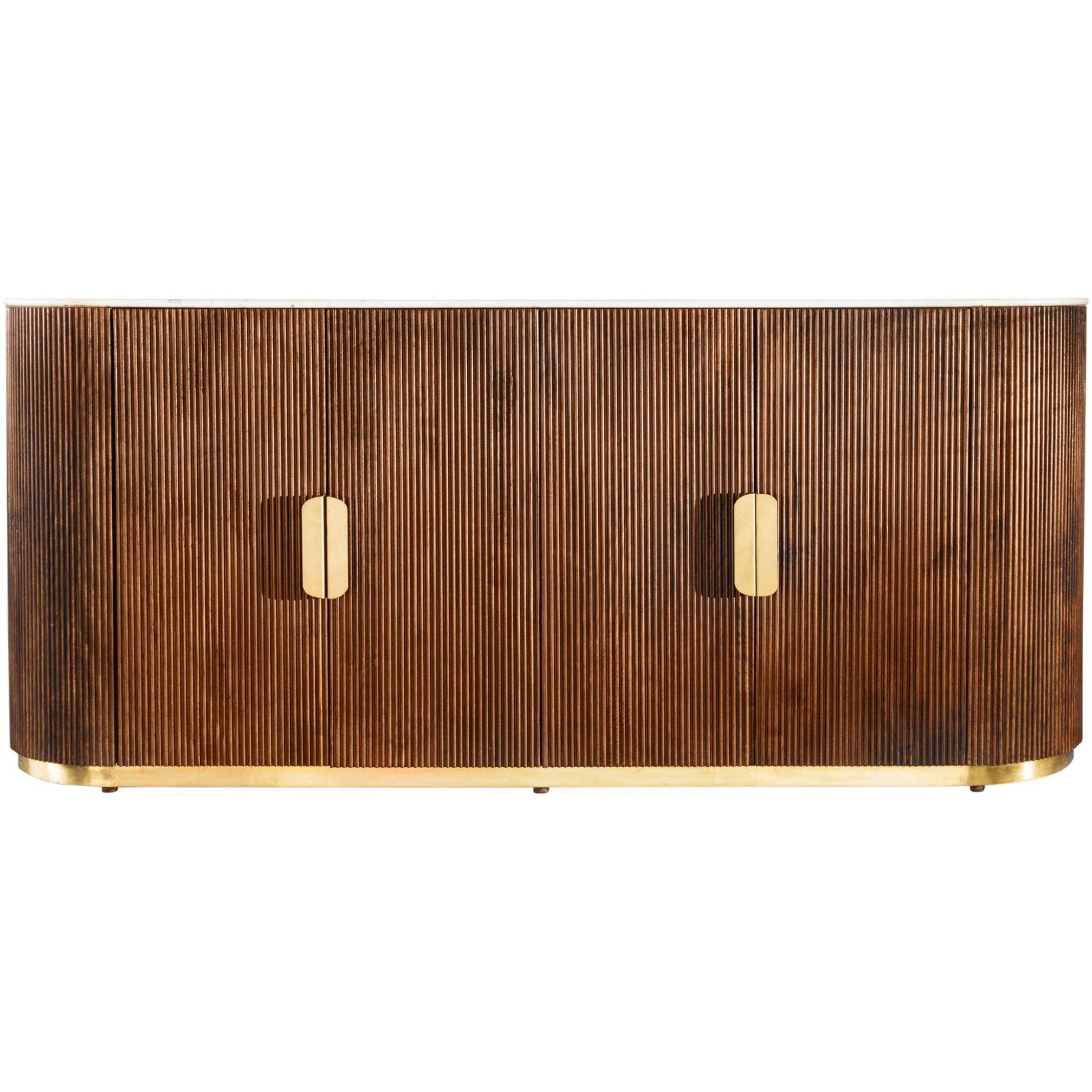 Sideboard abgerundet Cazeno Gold Marmor weiss Mangoholz braun 180