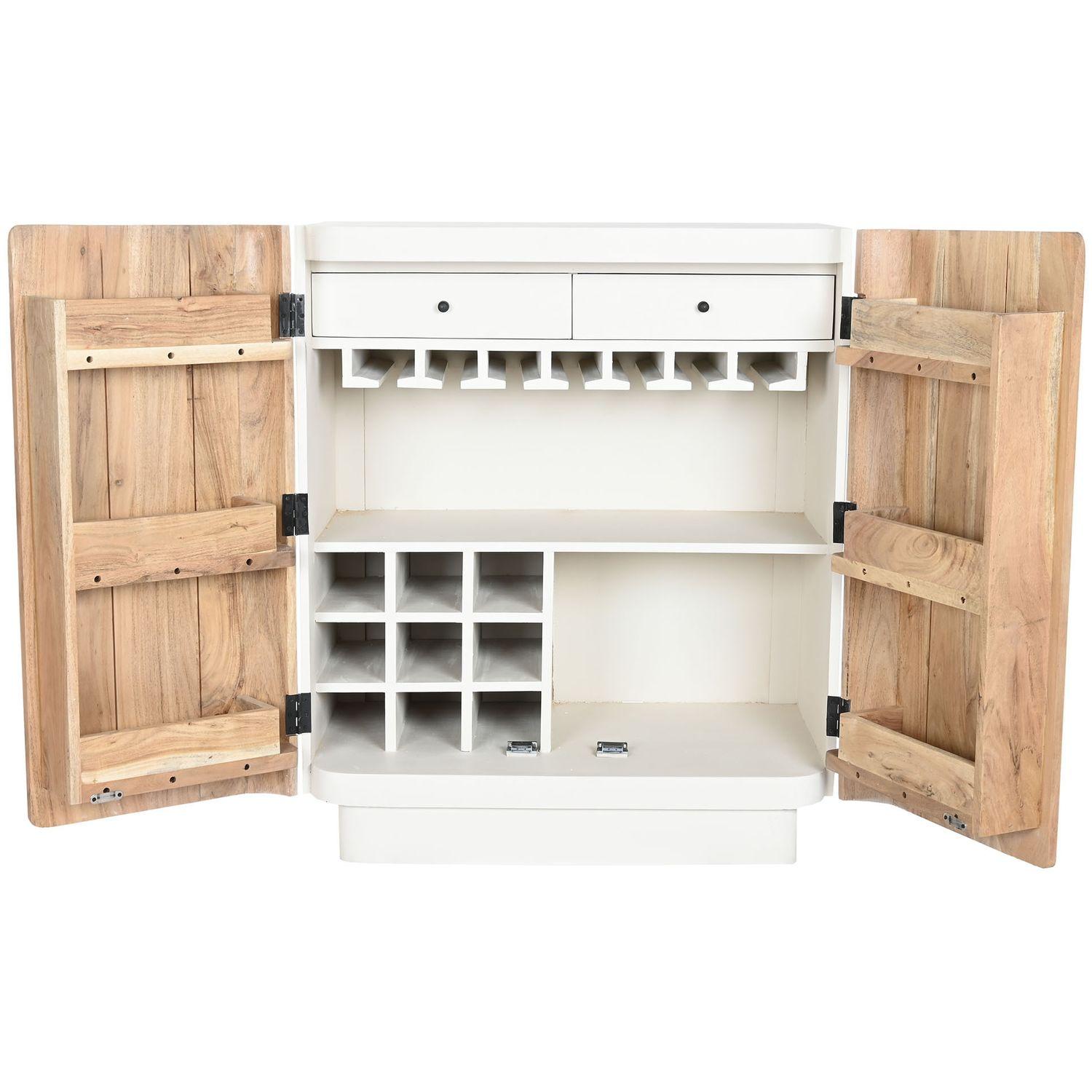 Barschrank Kommode Boho Akazienholz natur weiss 85x100