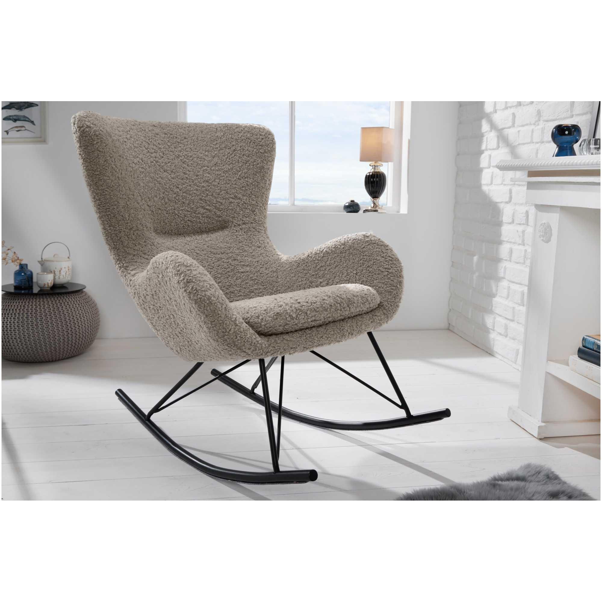 Schaukelstuhl Schaukelsessel Norway Swing Bouclé Stoff champagne greige