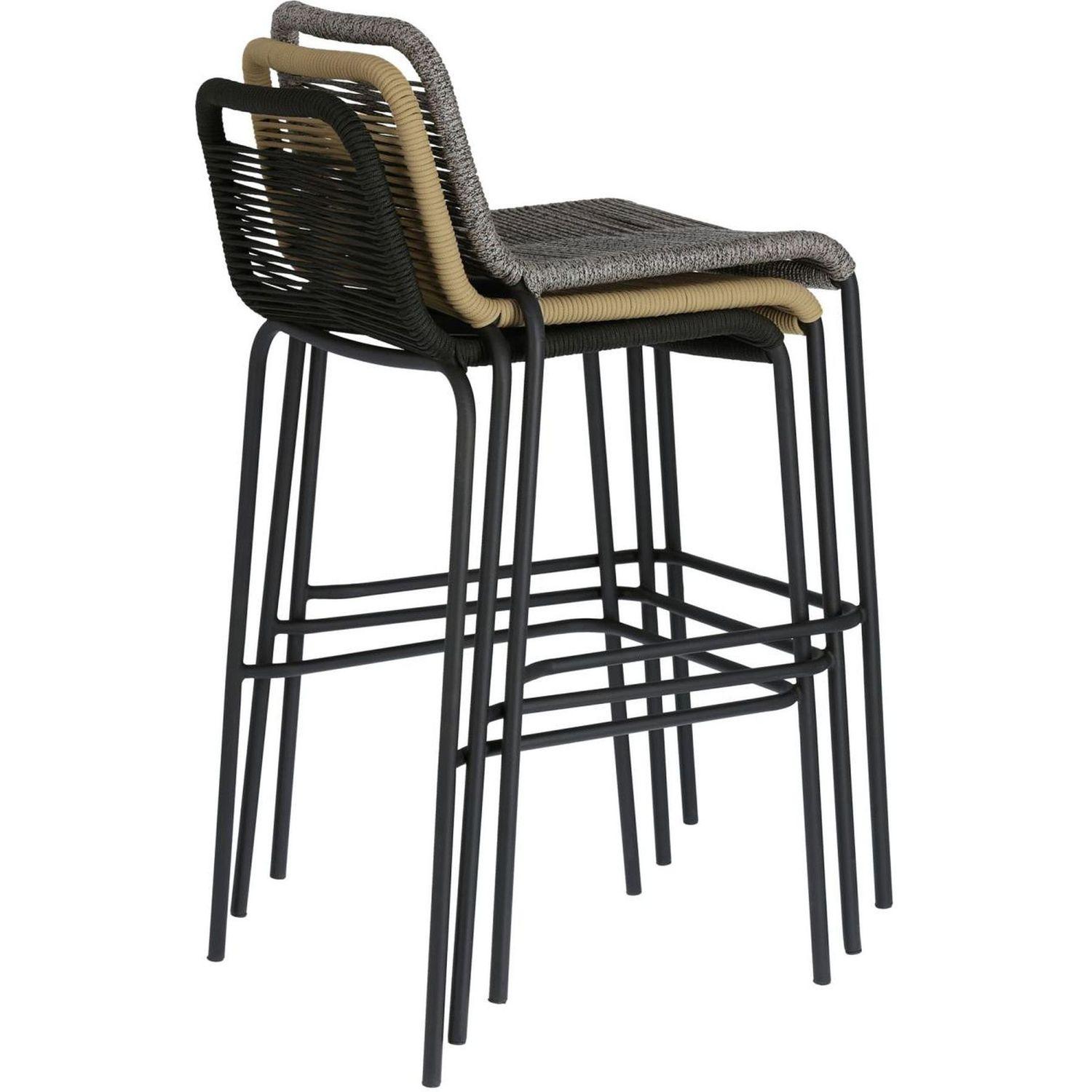 Barhocker Outdoor Garten Lambton aus braunem Seil und Stahl mit schwarzem Finish Höhe 74 cm