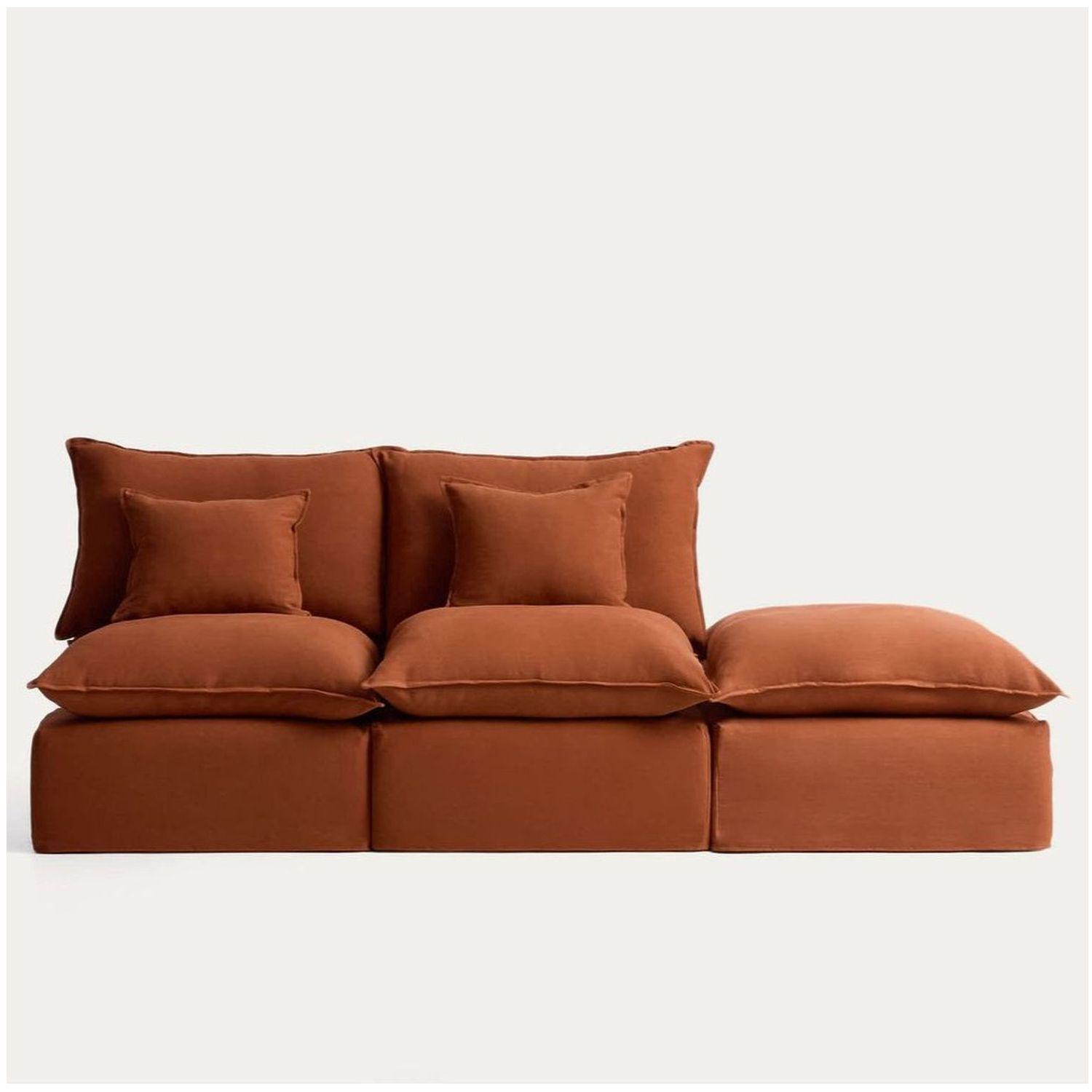2-Sitzer-Modularsofa Anarela mit abnehmbarem Bezug und Randmodul aus Leinen in Terrakotta