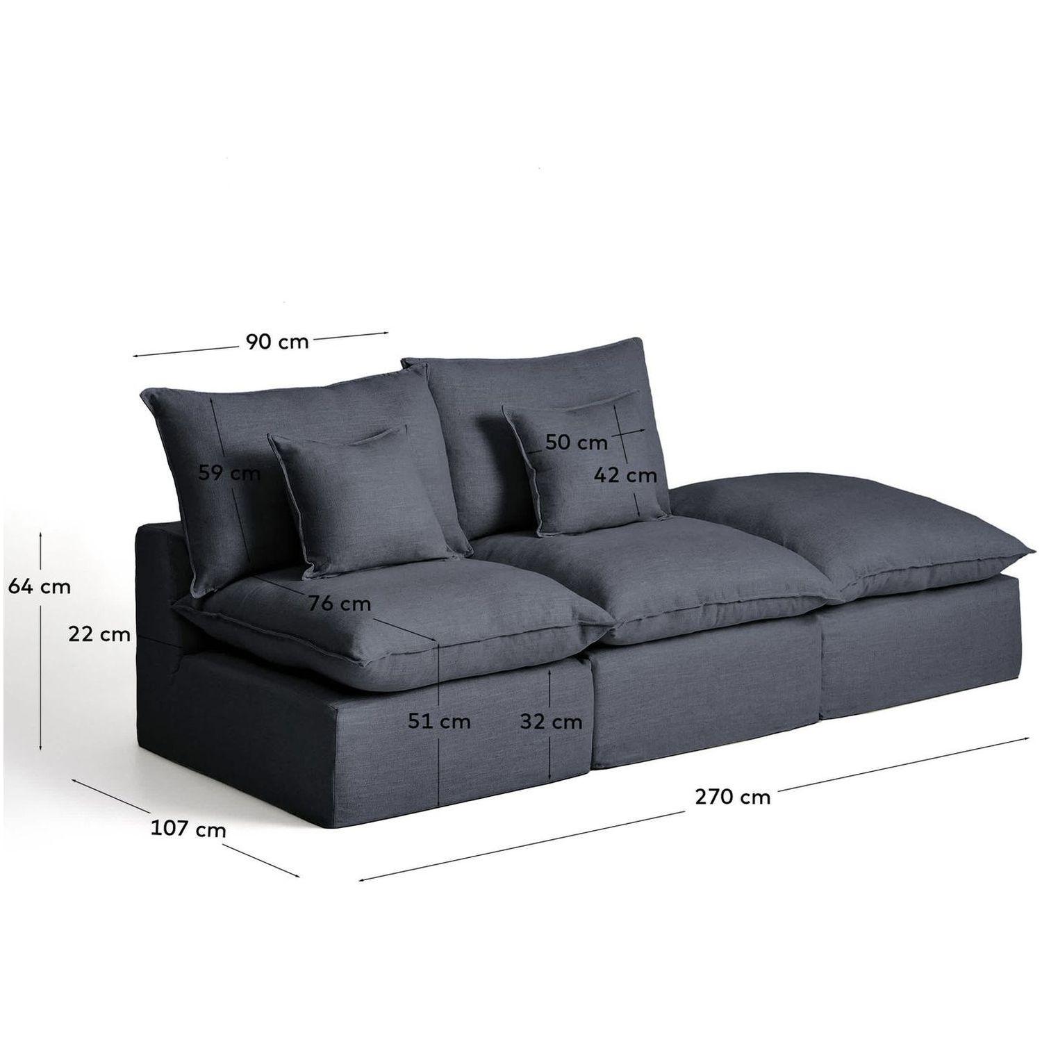 2-Sitzer-Modularsofa Anarela mit abnehmbarem Bezug und Randmodul aus Leinen und Viskose in