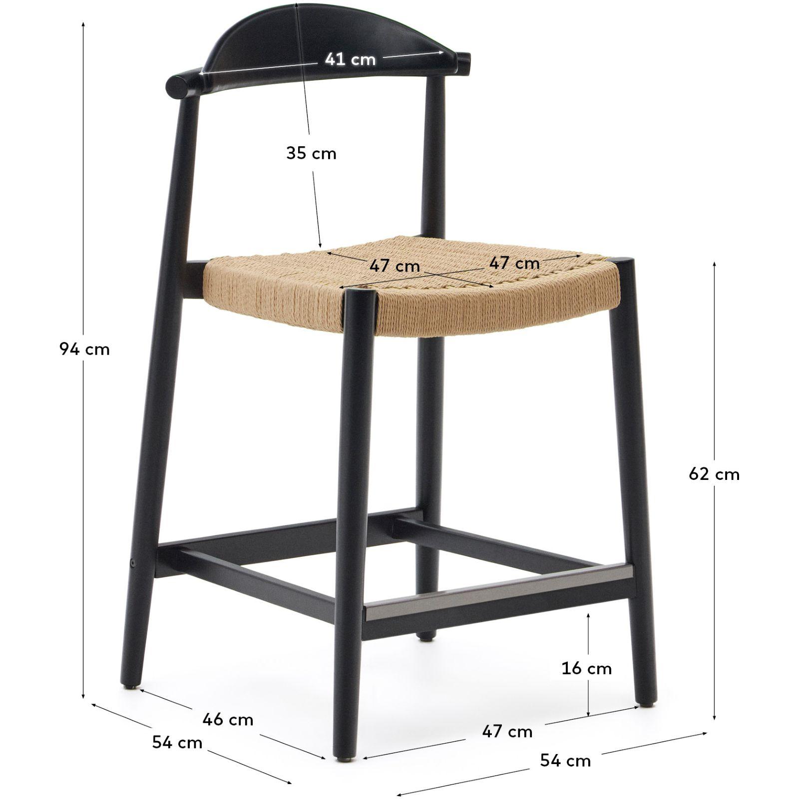 Barhocker aus Holz Nina Akazie schwarz Seil beige Sitzhöhe 62cm
