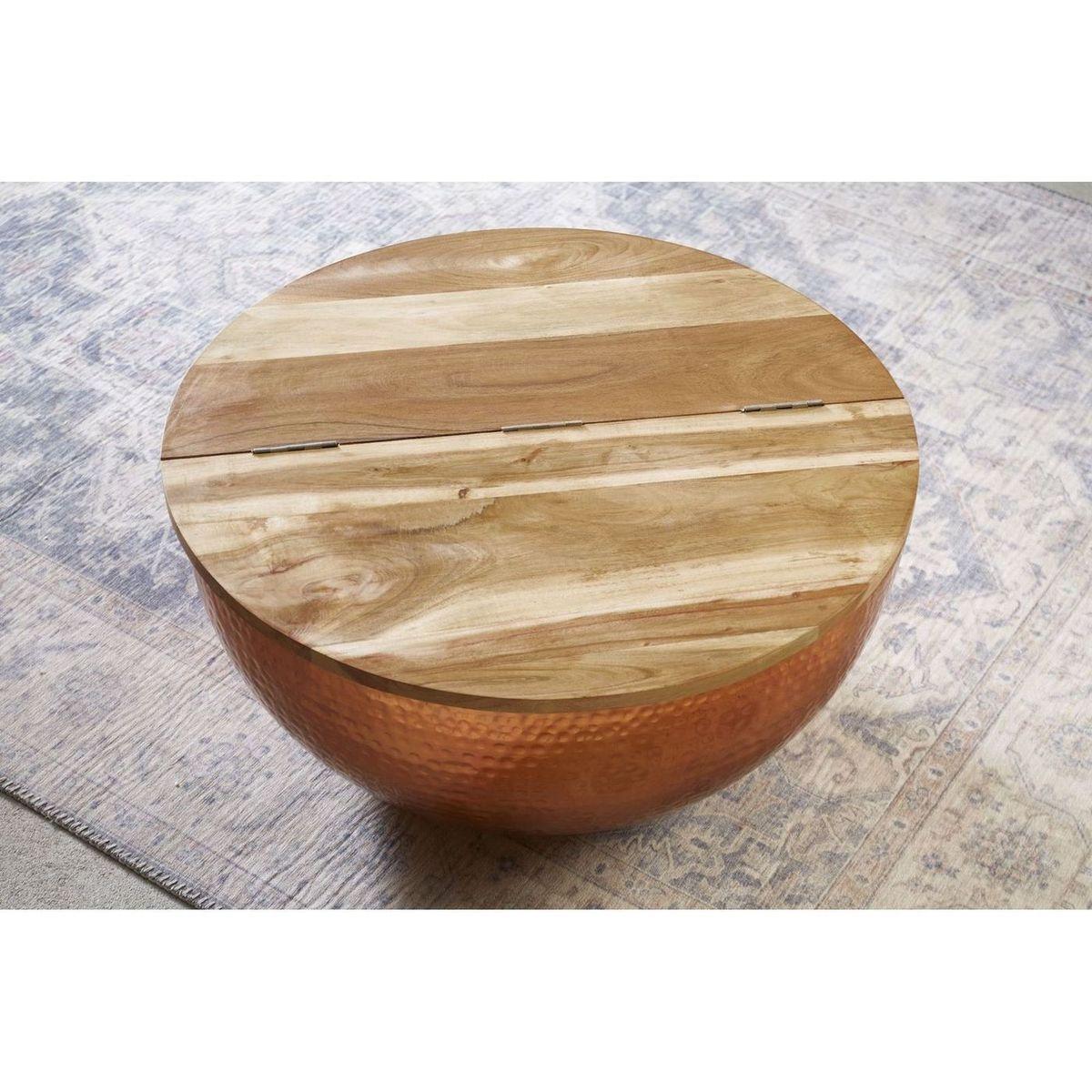 Couchtisch rund Bazzar Akazienholz kupfer 70x70 (mit Stauraum)
