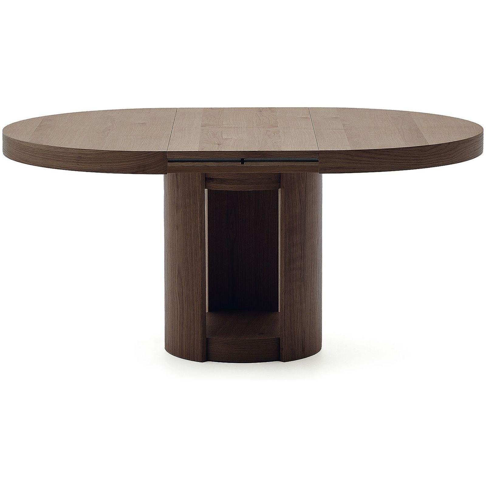 Esstisch Ausziehtisch rund Artis Massivholz und Eichenfurnier Walnuss-Finish 100% FSC - Grösse: 120-170x120