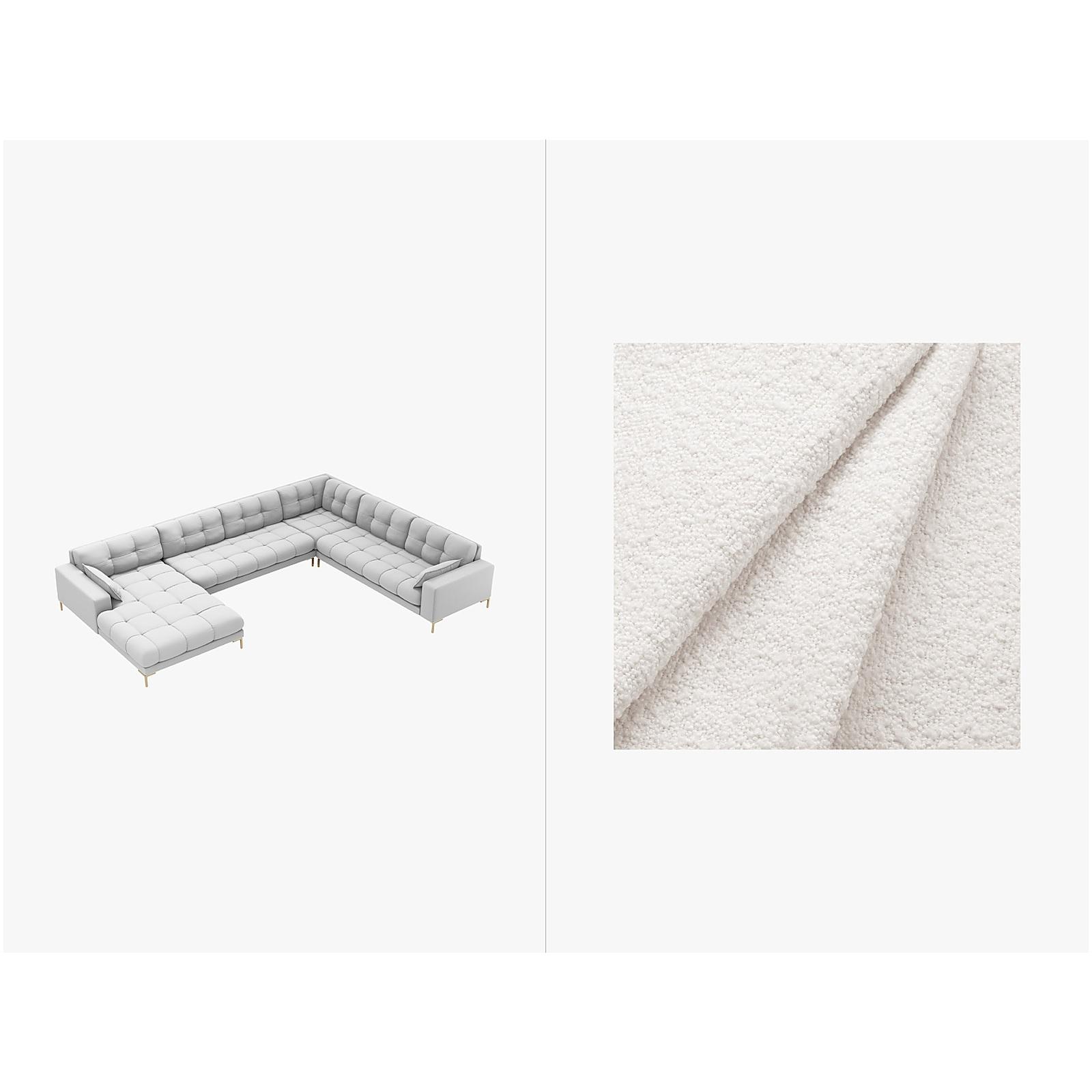 Wohnlandschaft U-Sofa Mamaia 327x256x75 Füsse gold - Ausrichtung: rechts - Bezug: Boucle (Baloo), White