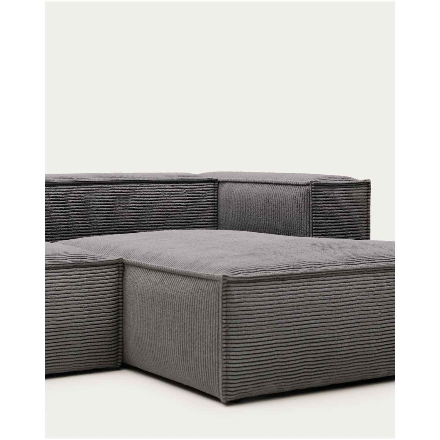 2-Sitzer-Ecksofa Blok mit dickem grauen Cord und Chaiselongue rechts 240x174 FSC Mix Credit