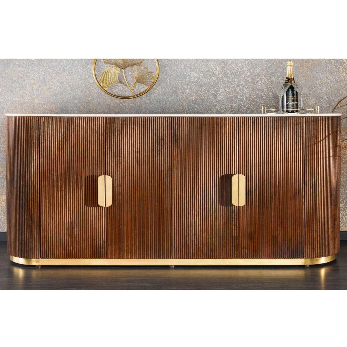 Sideboard abgerundet Cazeno Gold Marmor weiss Mangoholz braun 180
