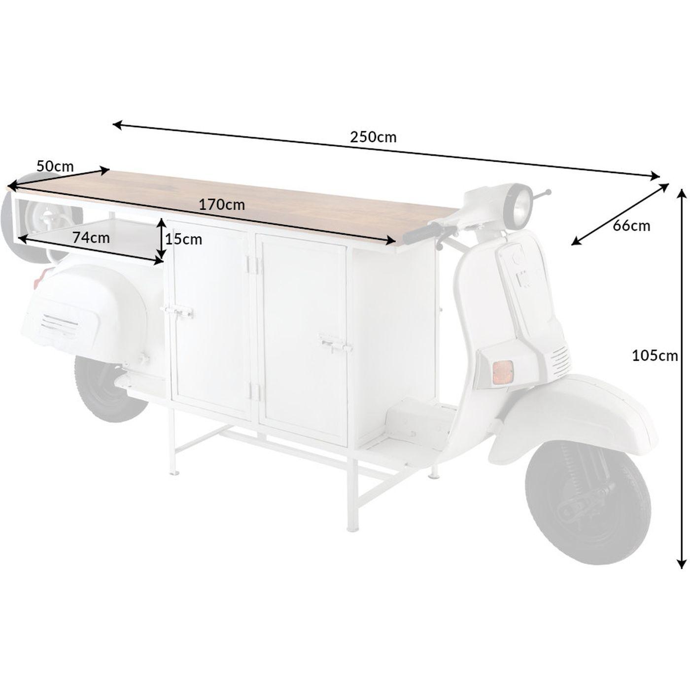Barschrank Theke Vintage Scooter weiss Mangoholz natur 250