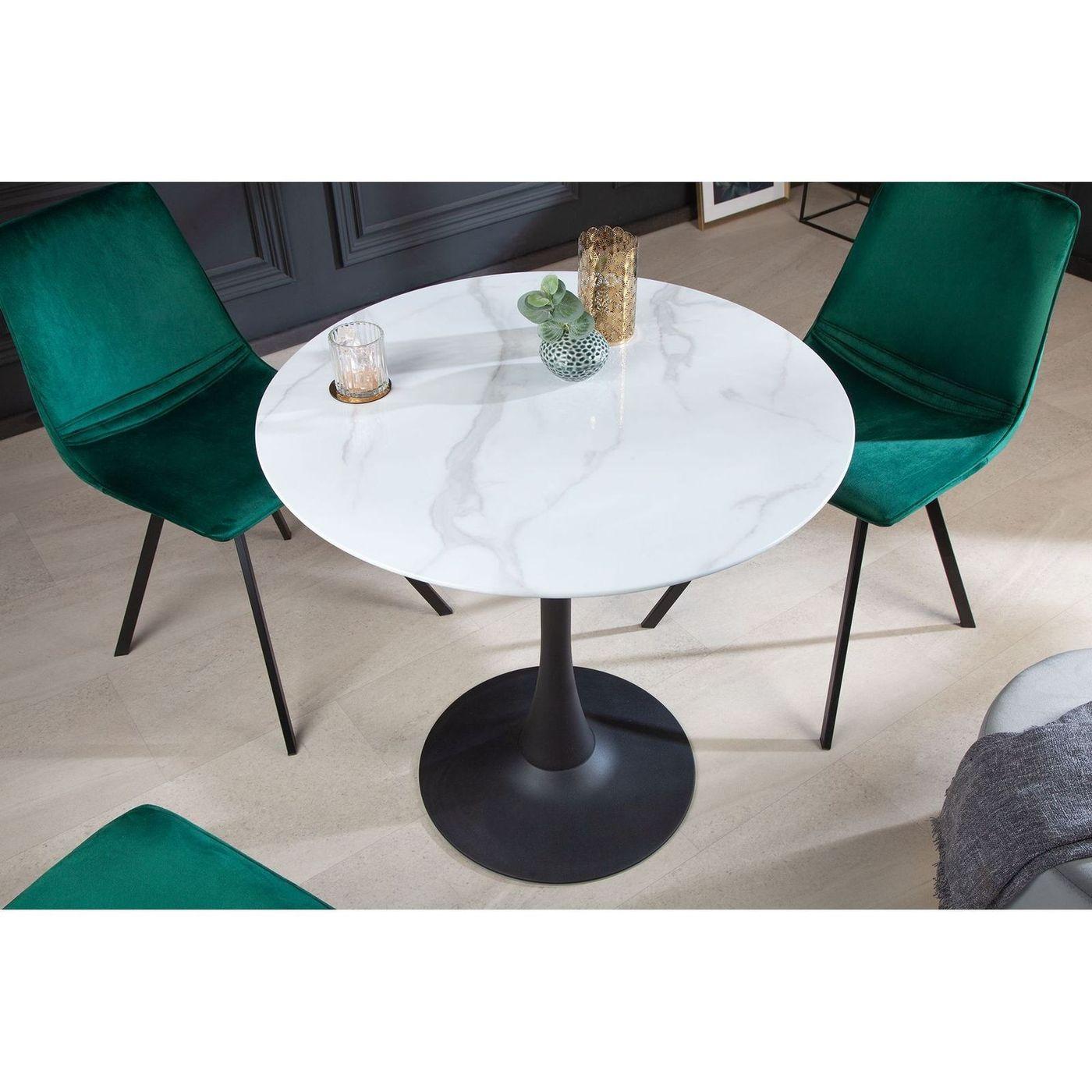Bistrotisch rund Cafe Marmor-Optik Glas weiss-schwarz 80x80
