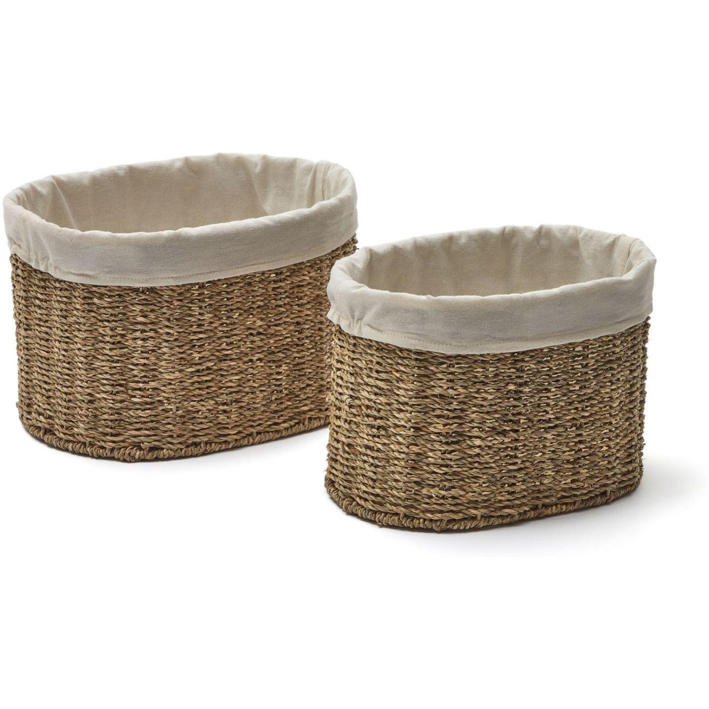 Korb Tossa rund aus Rattan Naturfasern mit Einlage (2er-Set)