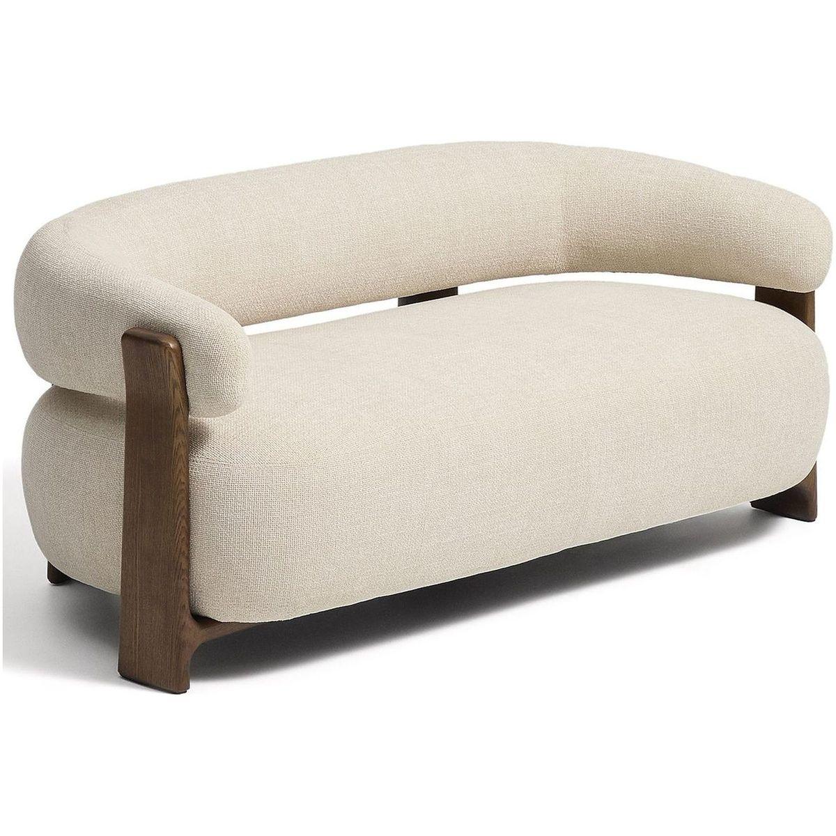 2-Sitzer Sofa Granite mit beiger Chenille und Beinen aus massivem Eschenholz mit Nussbaumfinish 155 FSC 100 %