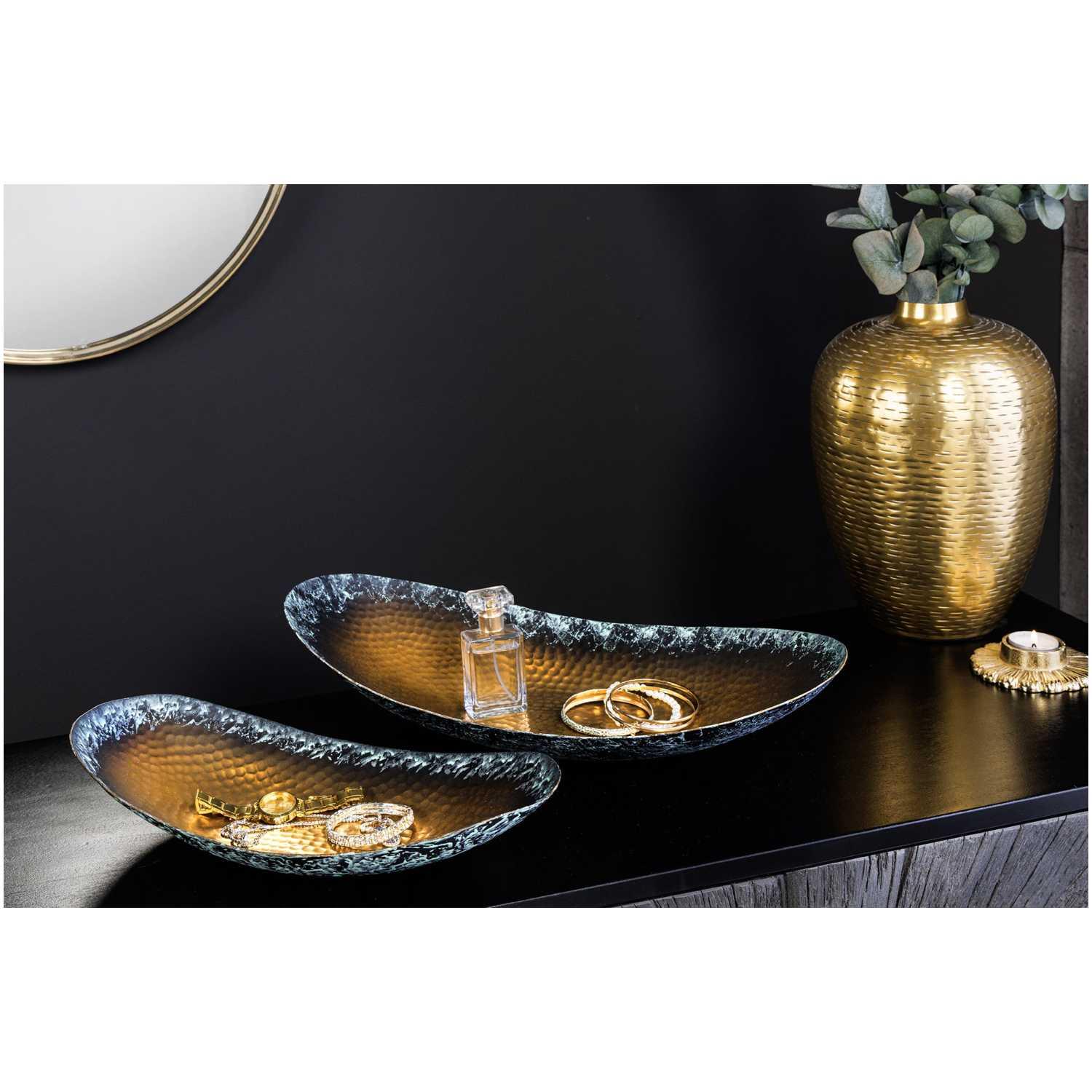 Deko Schale Bazzar Low Hammerschlag Patina Metall gold (2er-Set)
