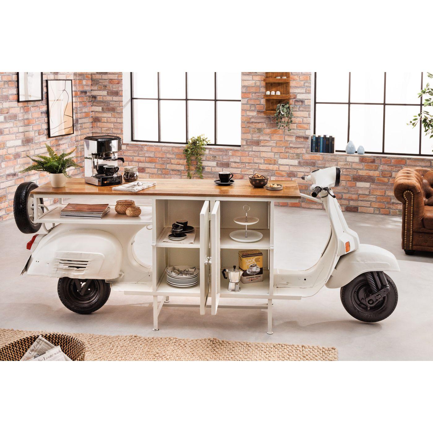 Barschrank Theke Vintage Scooter weiss Mangoholz natur 250