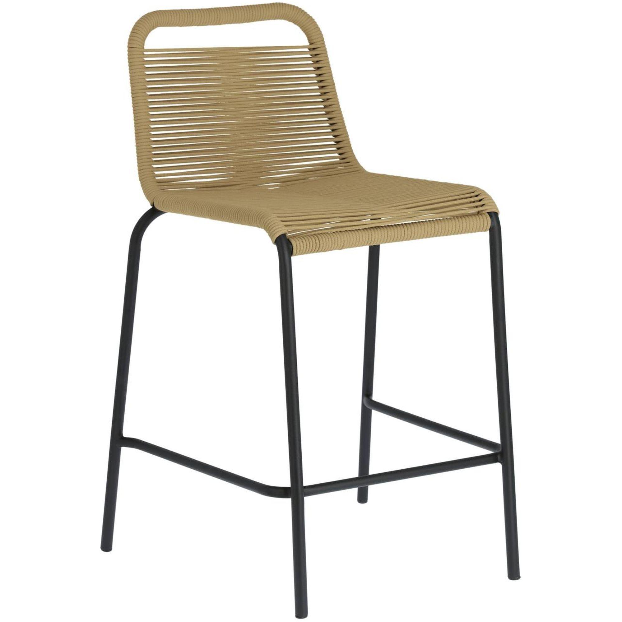 Barhocker Outdoor Garten Lambton aus braunem Seil und Stahl mit schwarzem Finish Höhe  62 cm
