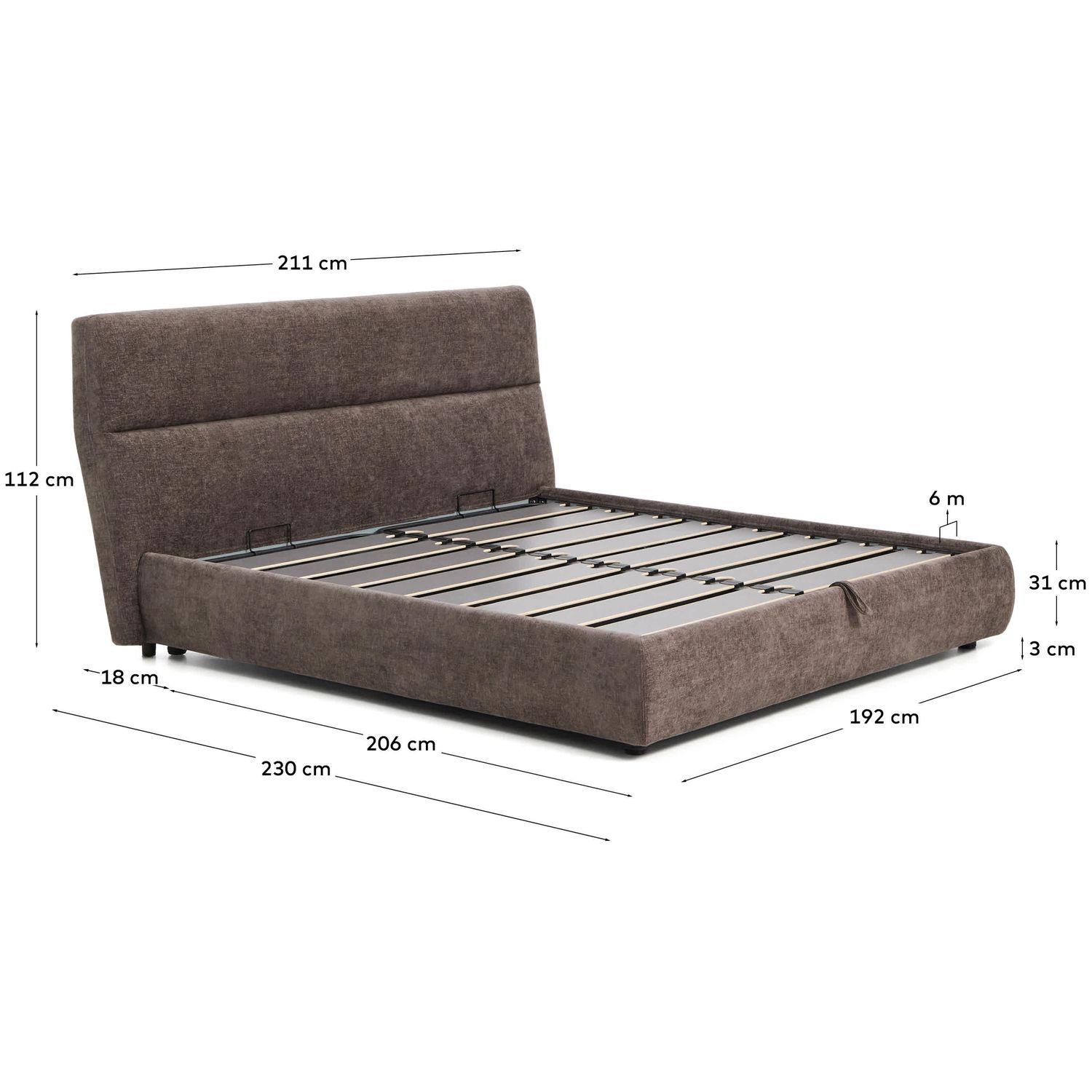 Abziehbares Bett Dafra aus dunkelbrauner Chenille mit Klappbettkasten - Grösse: 180x200