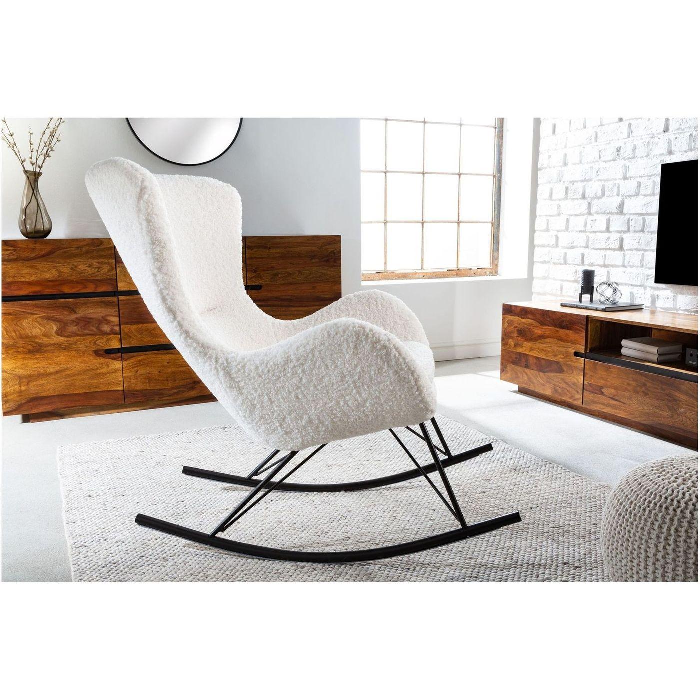 Schaukelstuhl Schaukelsessel Norway Swing Bouclé Stoff weiss