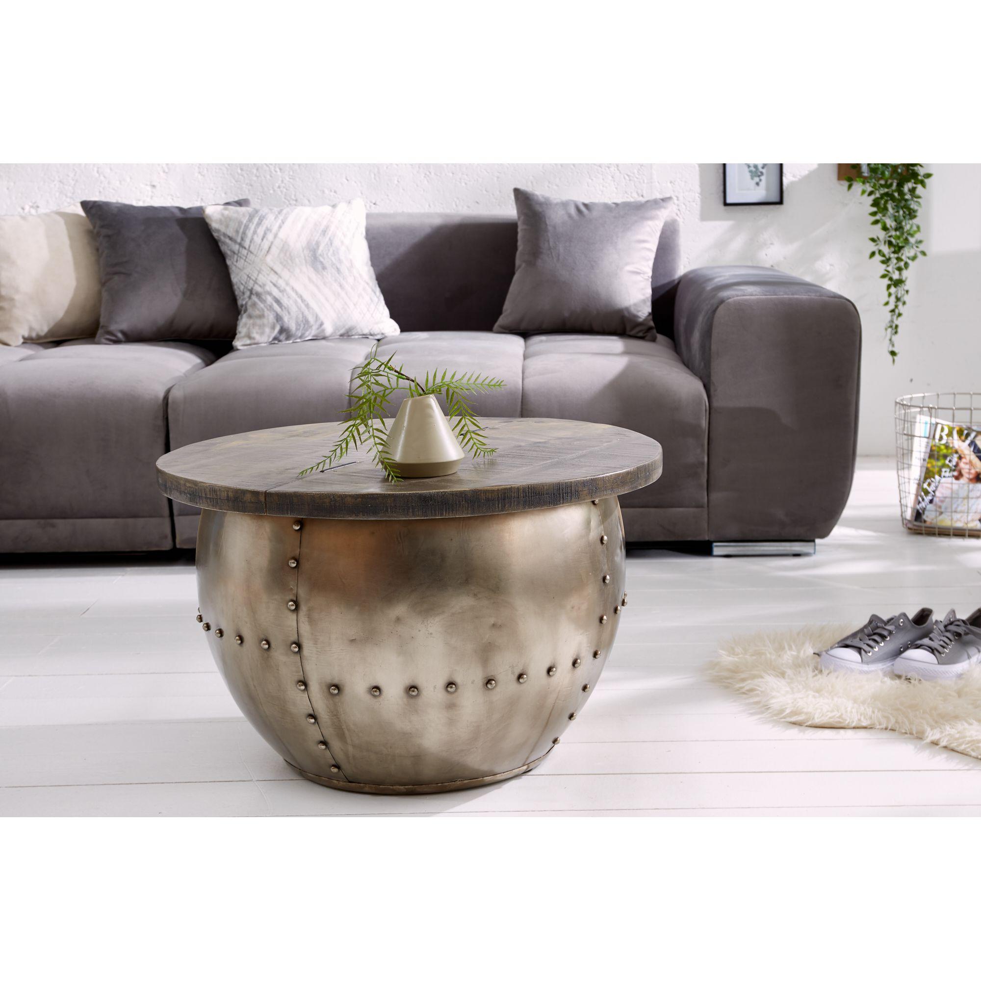 Couchtisch Aluminium Loft Storage Mangoholz grau 68x68