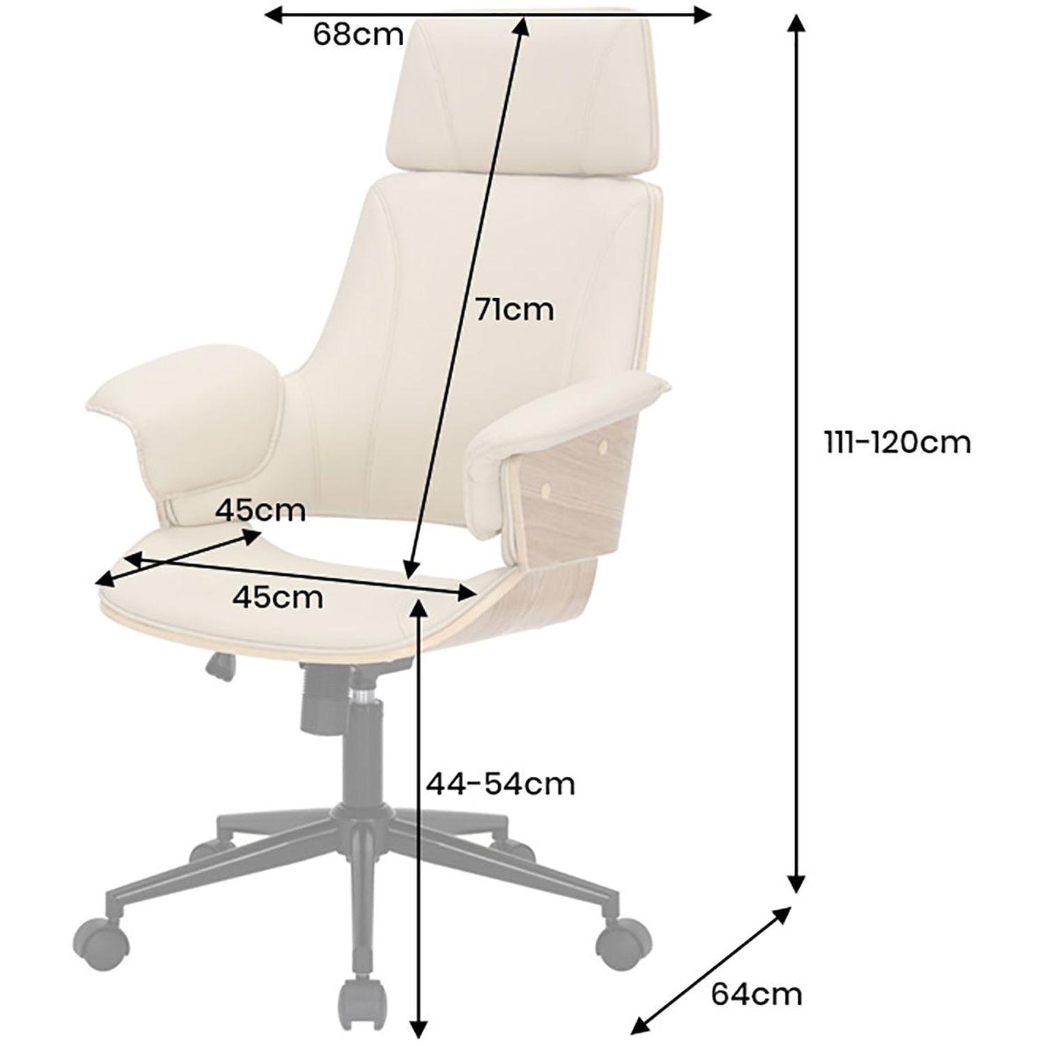 Bürodrehstuhl Capone Kunstleder creme-beige Rücken Eichenholzfurnier