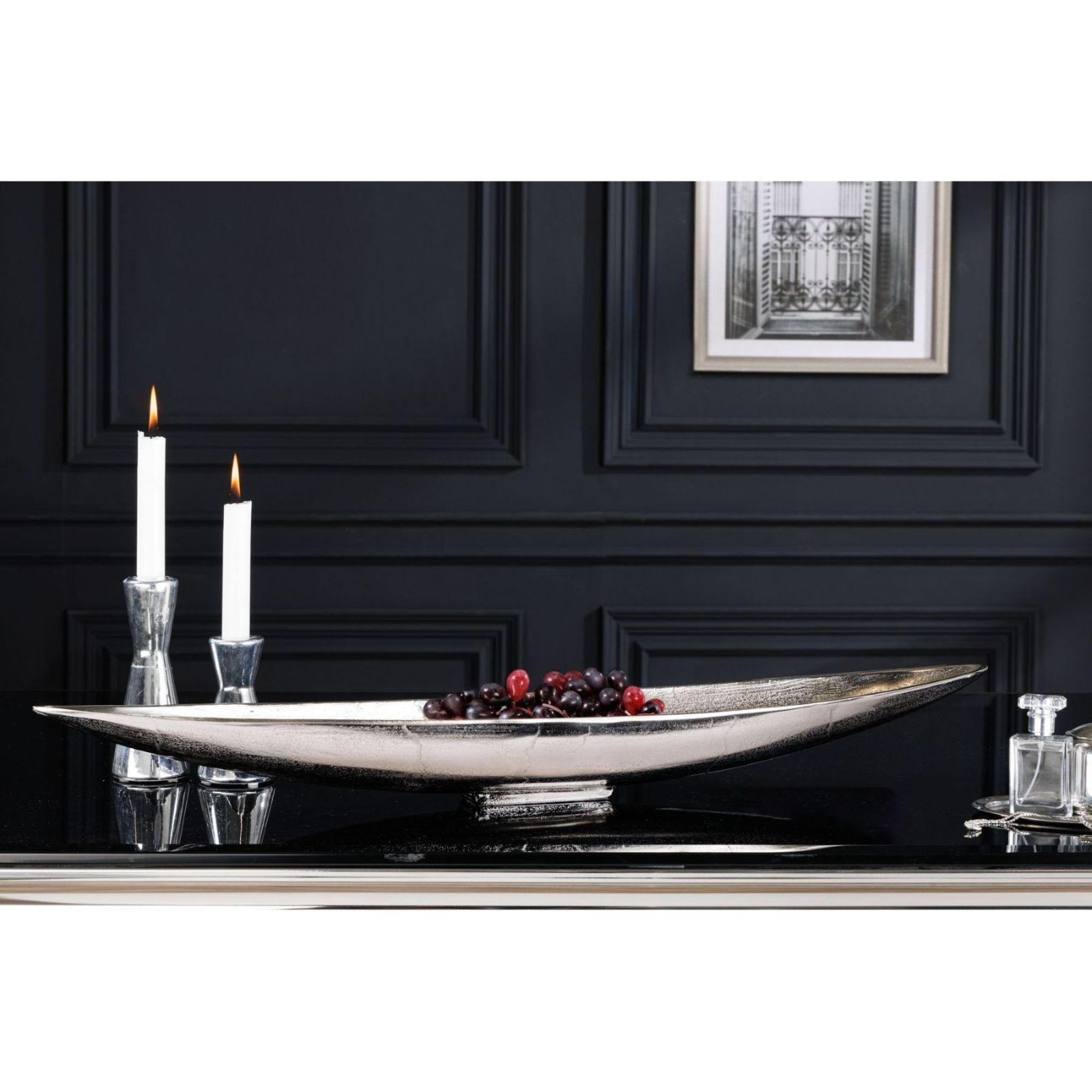 Deko Schale 82cm Aluminium Long silber