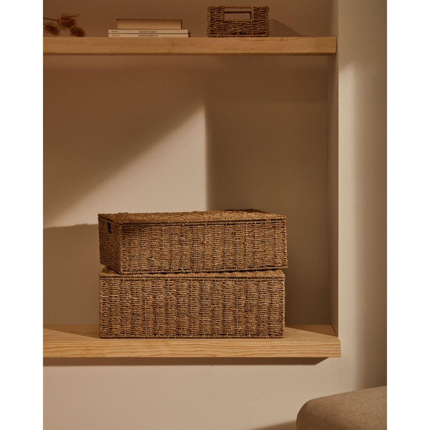 Aufbewahrungsbox Kiste mit Deckel Tossa Rattan Naturfasern (2er-Set)