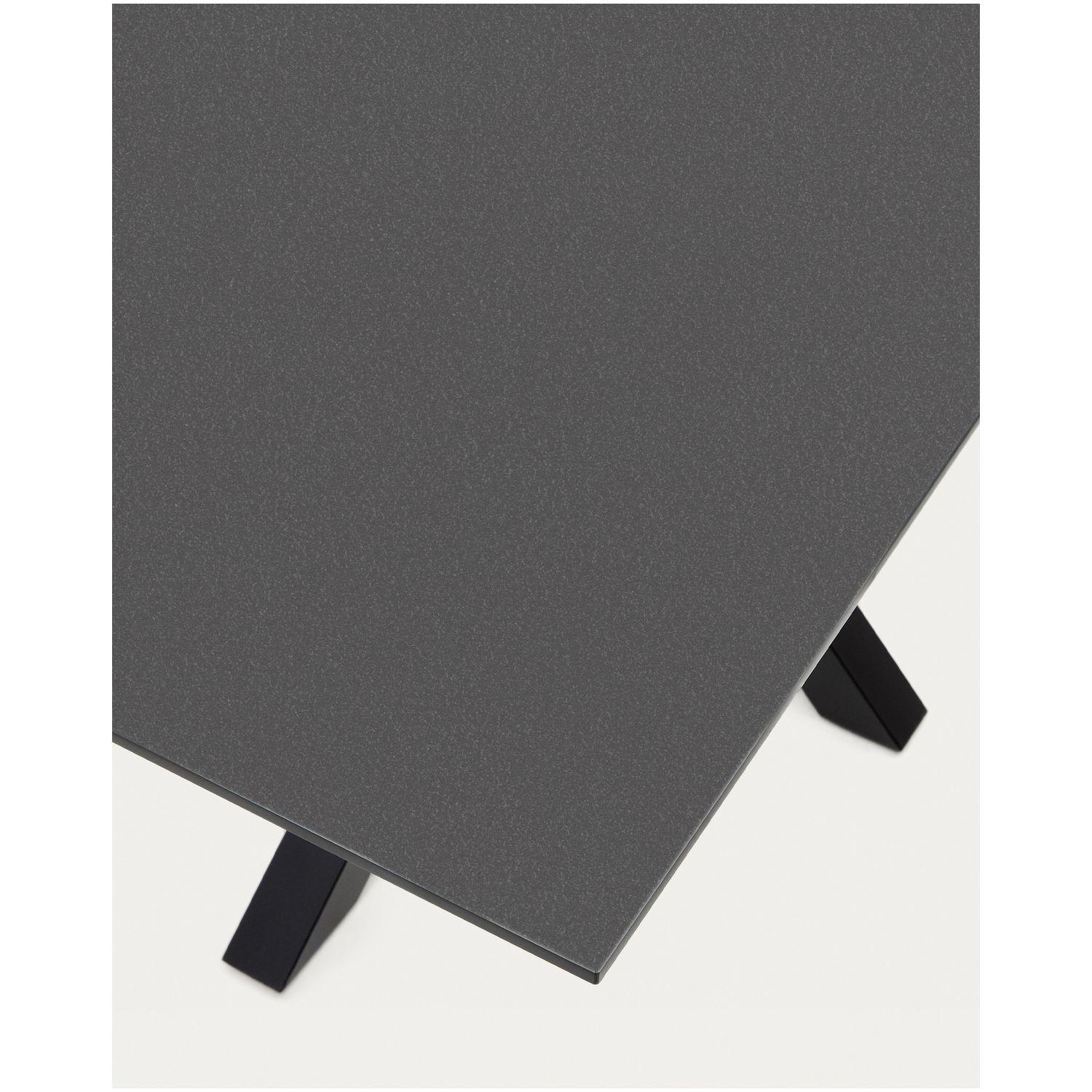 Argo runder Tisch aus schwarzem Glas mit schwarzen Stahlbeinen 160 x 90 cm