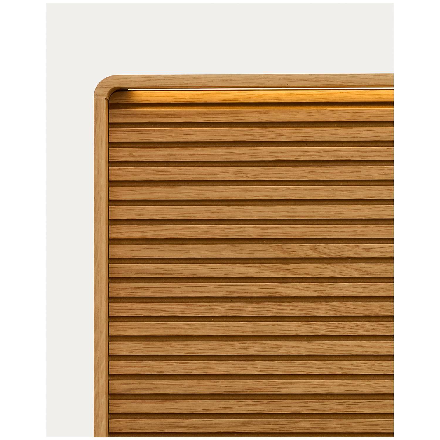 Bett Norlen aus Eichenfurnier mit naturfarbenem Finish und LED-Licht für Matratzen 160x200 FSC Mix Credit