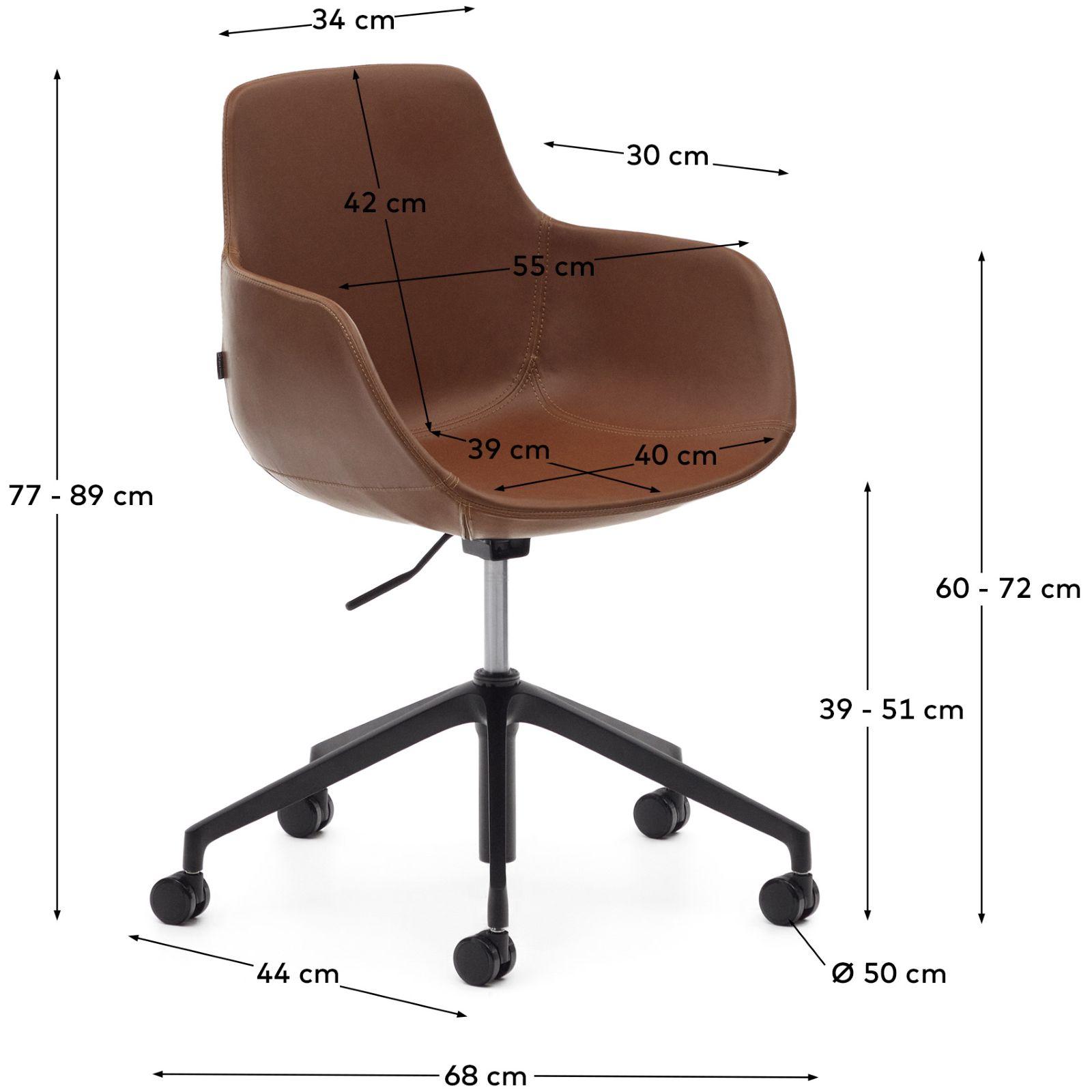 Bürodrehstuhl Tissiana Kunstleder braun Aluminium schwarz matt