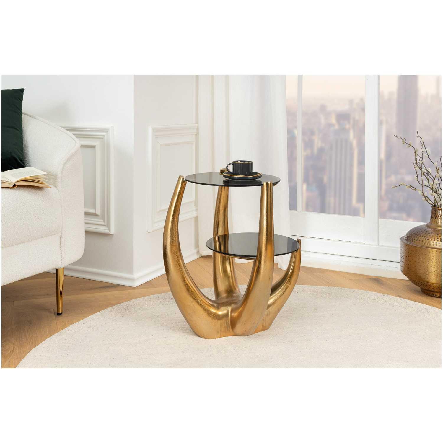 Beistelltisch Arms Metall gold Glas schwarz