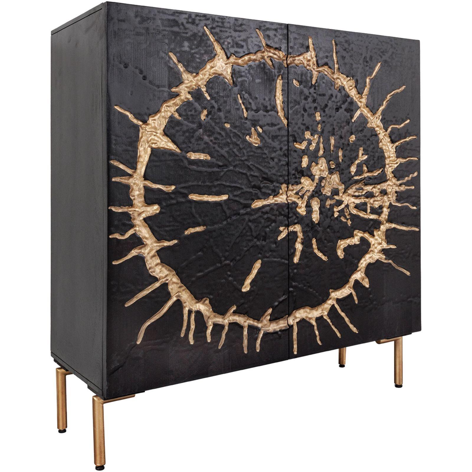 Highboard Hochkommode Sun Explore Mangoholz schwarz gold 100x120