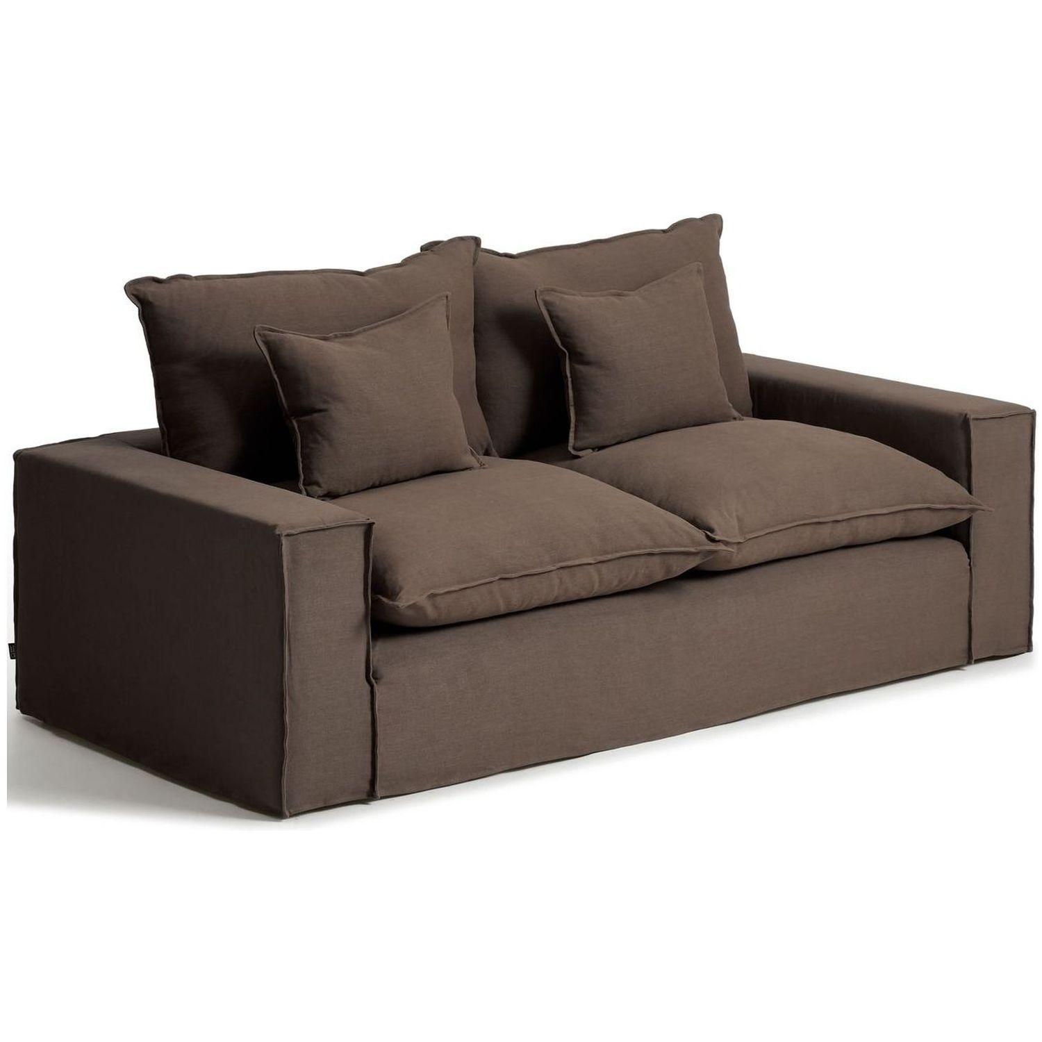 2-Sitzer-Sofa Anarela mit abnehmbarem Bezug aus Leinen in Taupe 220 cm FSC Mix Credit