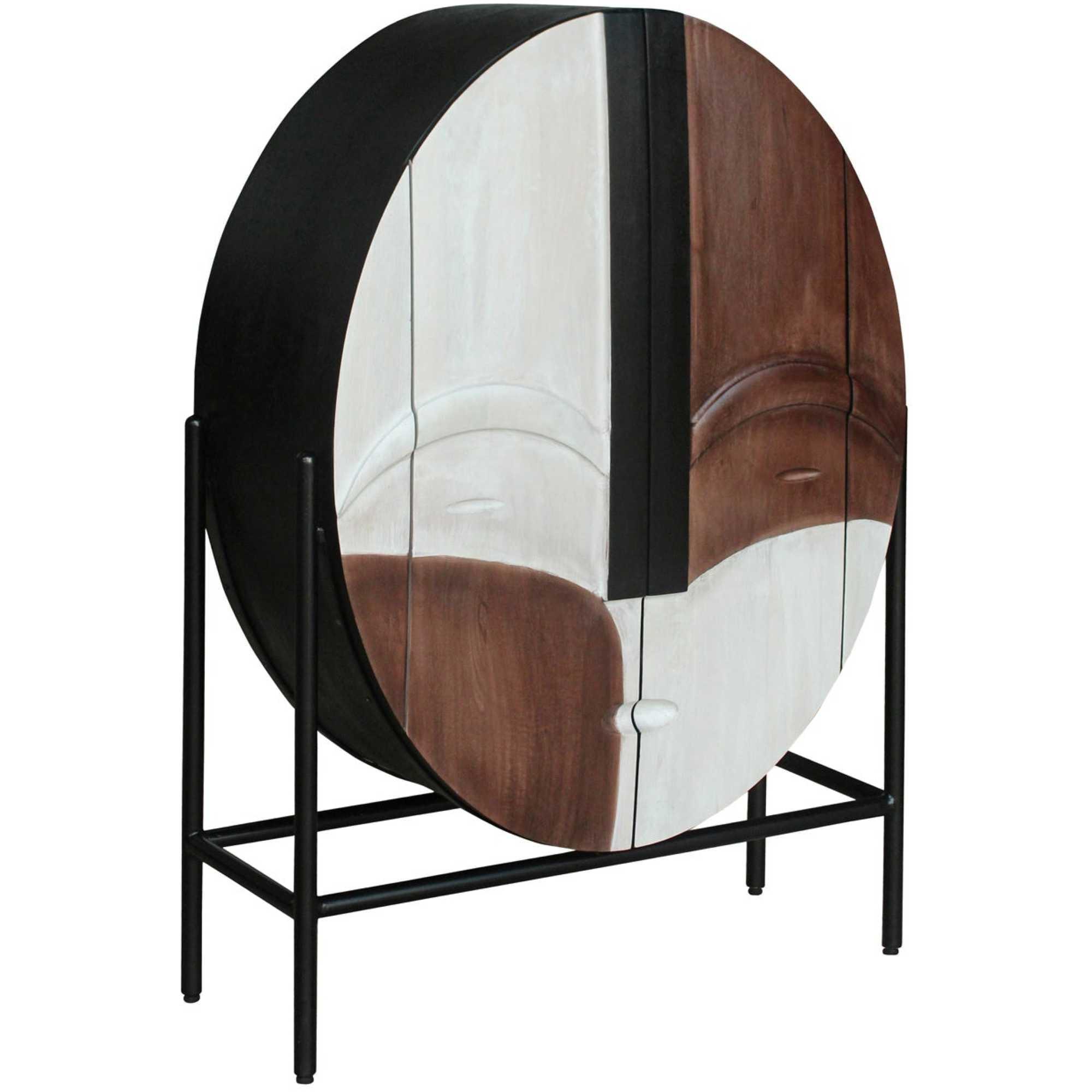 Hochkommode abgerundet Face Vintage Mangoholz braun schwarz weiss